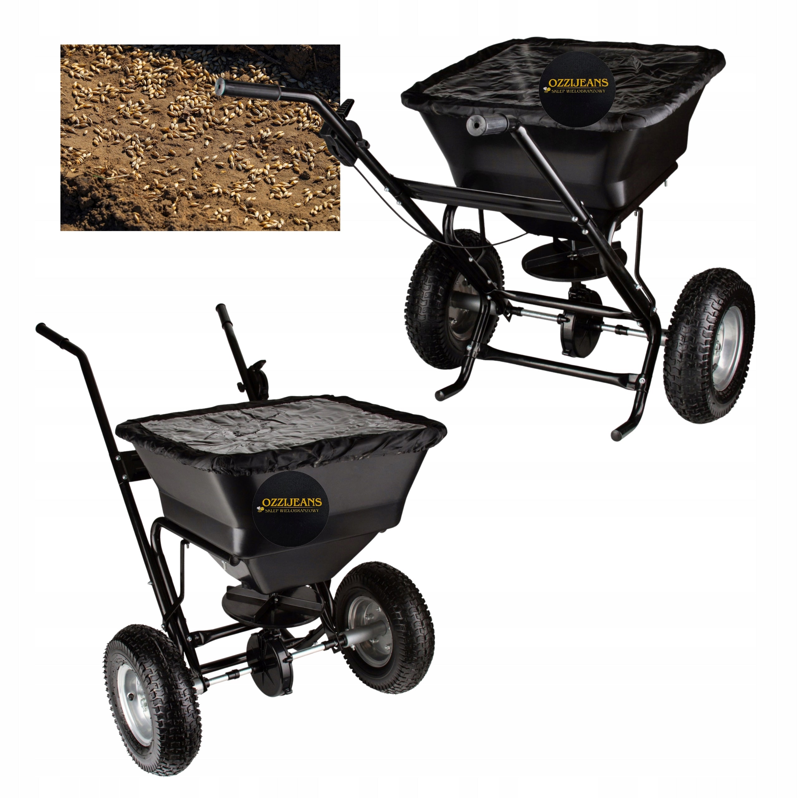 SEED DRILL GRASS SPREADER OF SAND SALT SEEDS REGULATION OF SPREAD 37L WHEEL