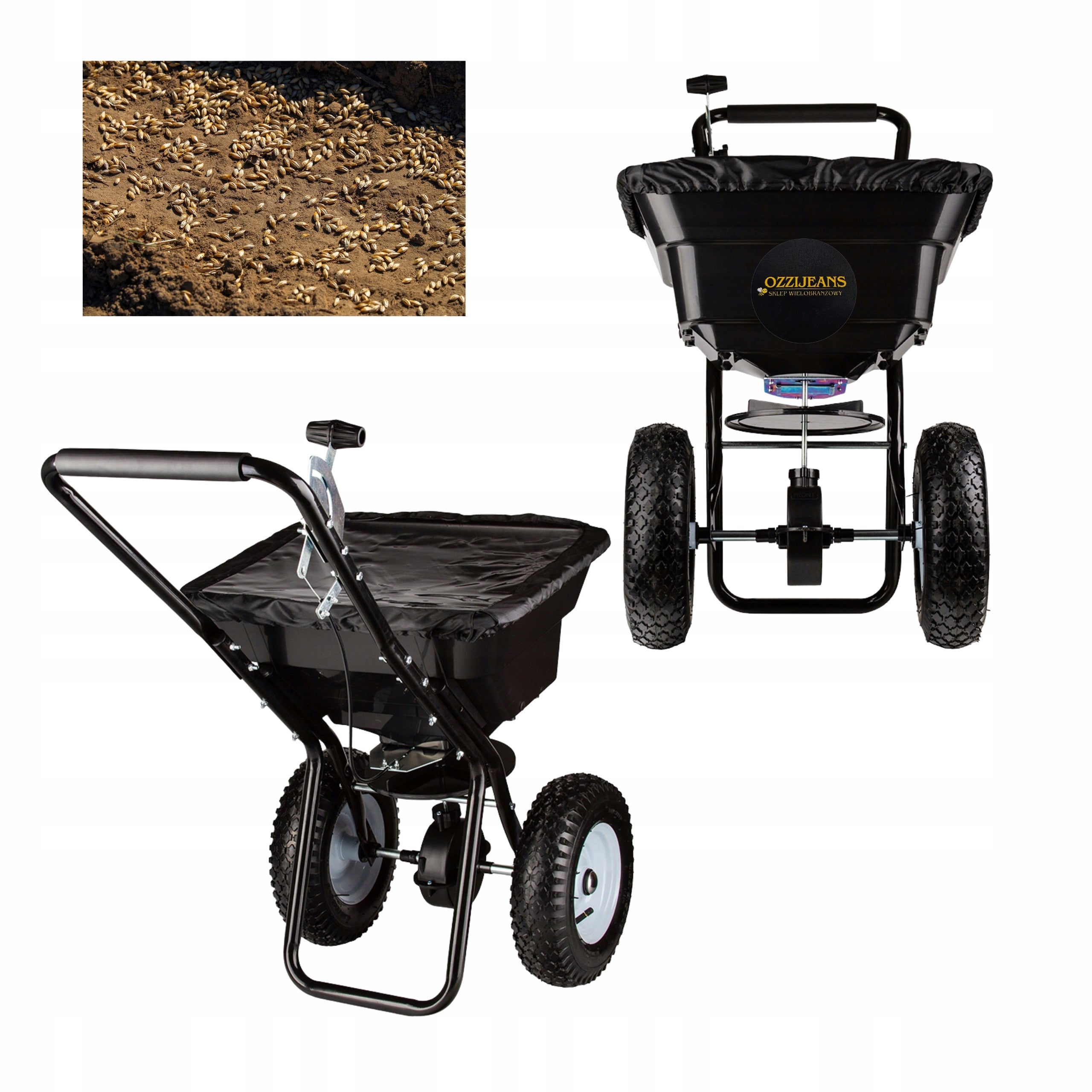 SEED DRILL GRASS SPREADER SAND SALT SEEDS SCATTER ADJUSTMENT 34L WHEEL