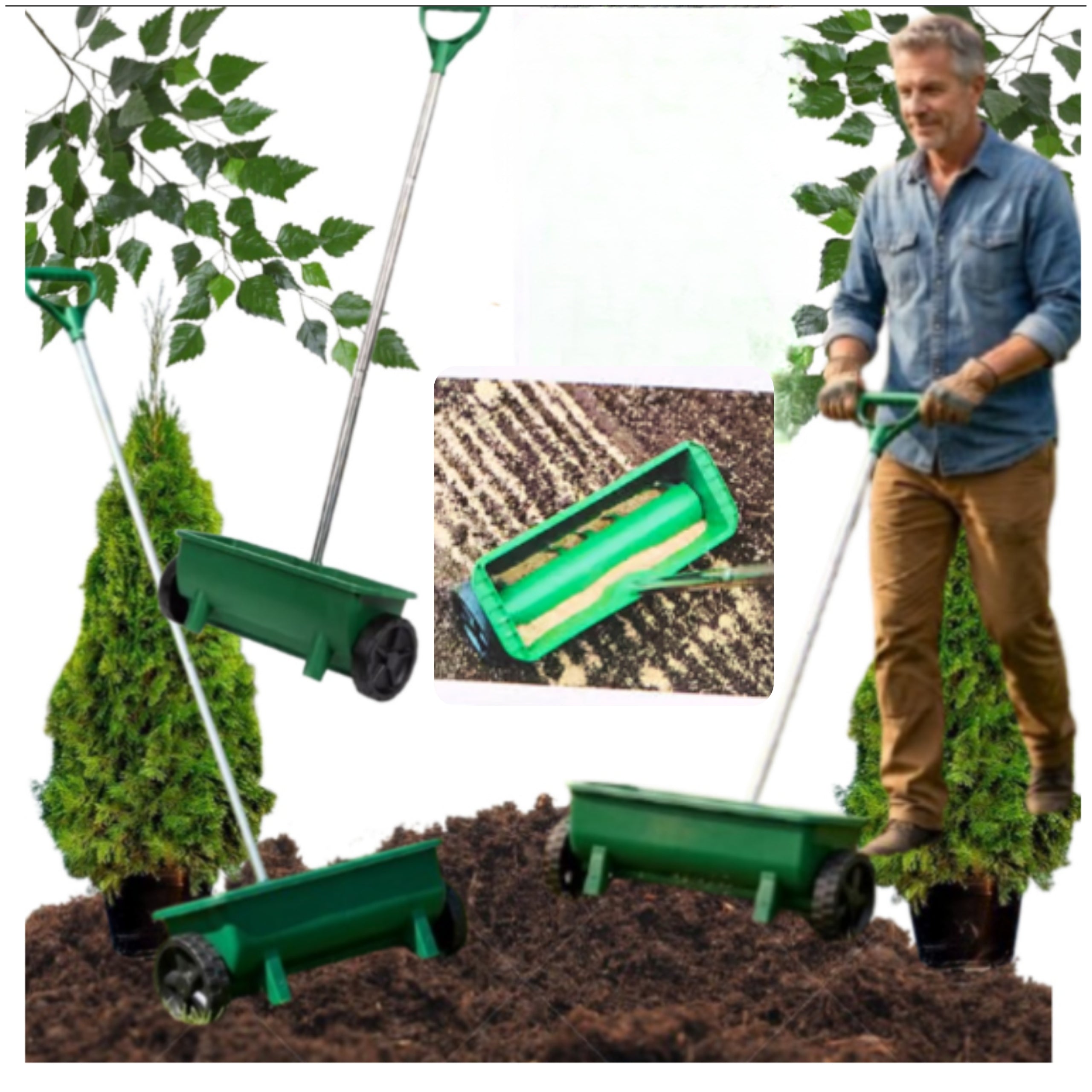SEED SPREADER FOR GRASS FERTILIZER SEEDS ON WHEELS MANUAL SPREADER