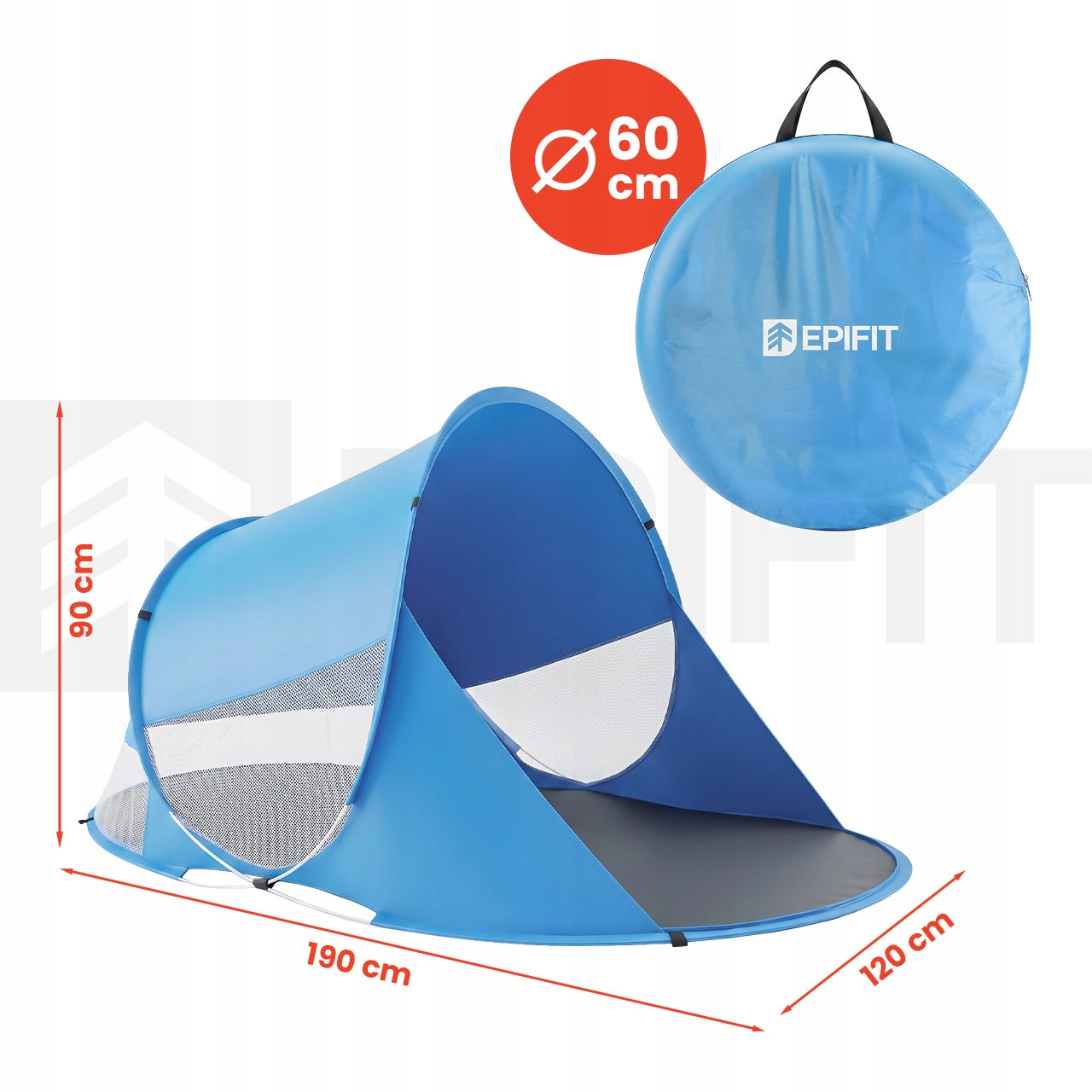 SELF-FOLDING BEACH TENT LARGE SCREEN FOR BEACH LIGHT 190x120x90 cm Manufacturer code 114256