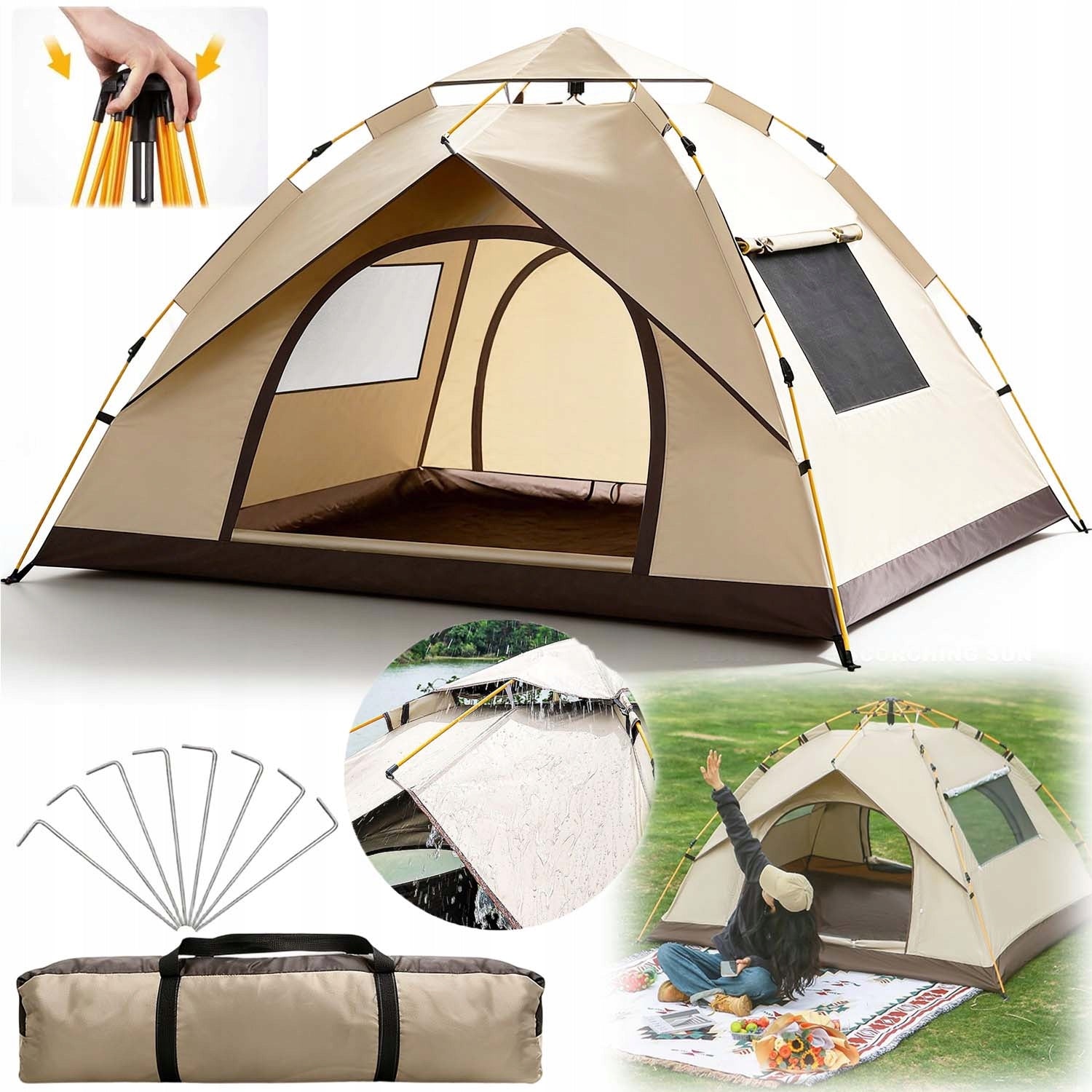 SELF-FOLDING TENT AUTOMATIC 2-3 PERSONS FOR CAMPING, HIKING