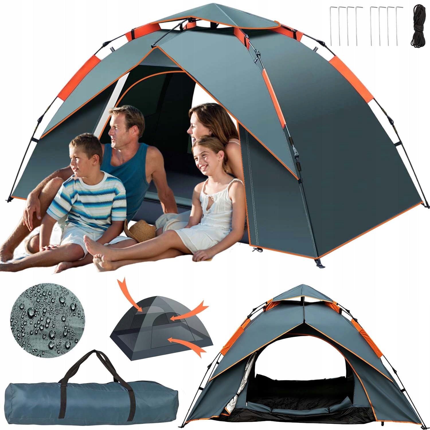 SELF-FOLDING TENT WATERPROOF 2 DOORS WITH MOSQUITO NET
