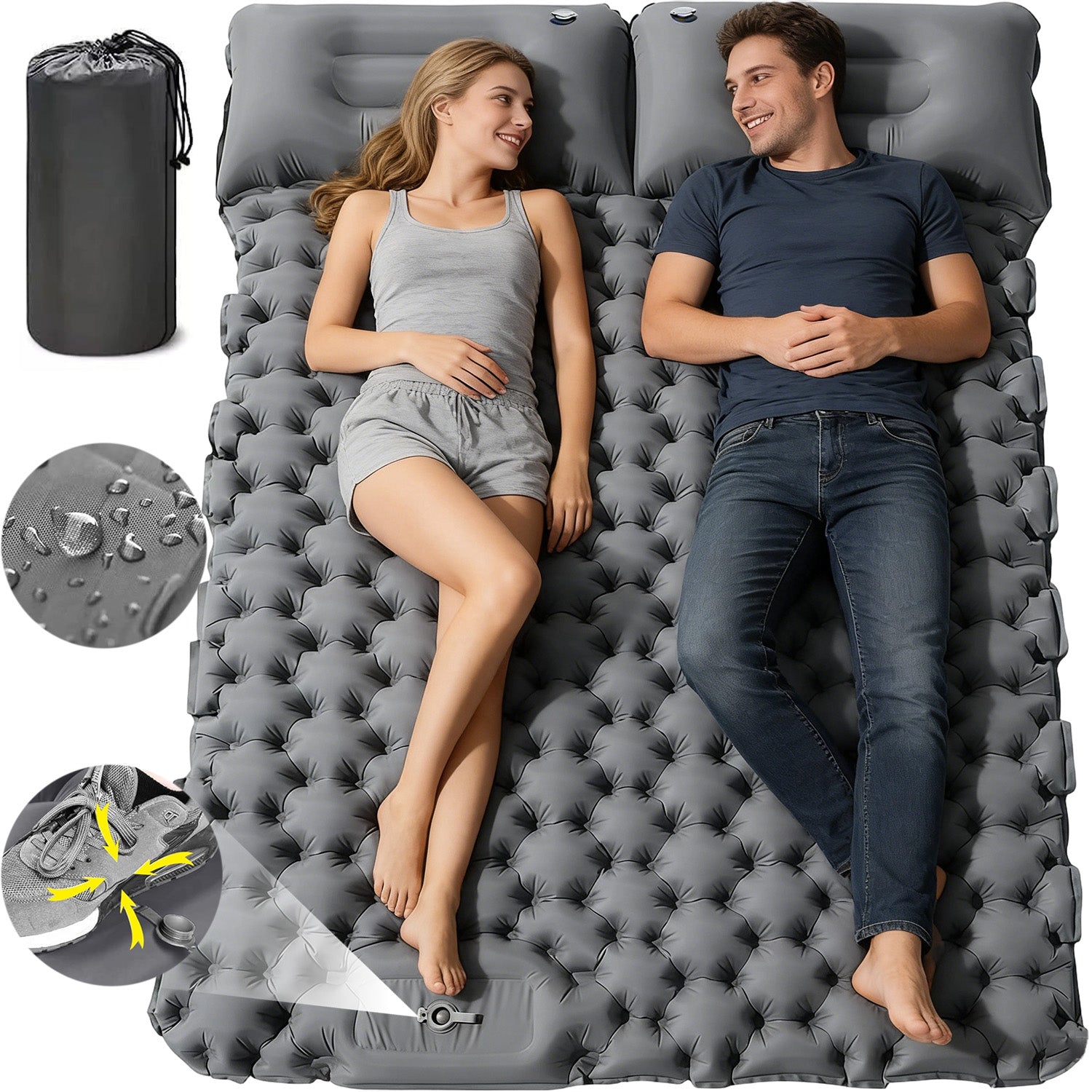 SELF-INFLATING DOUBLE INFLATABLE MATTRESS MAT 2 PEOPLE FOR CAMPING, TRAVEL