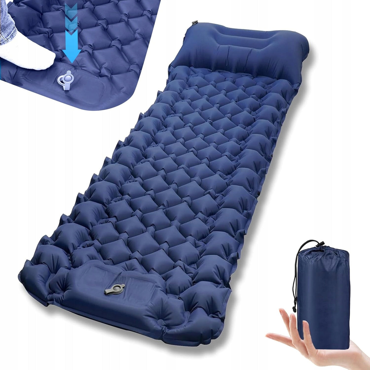 SELF-INFLATING INFLATABLE MATTRESS 200x70x10CM HIKING BLUE COMFORTABLE