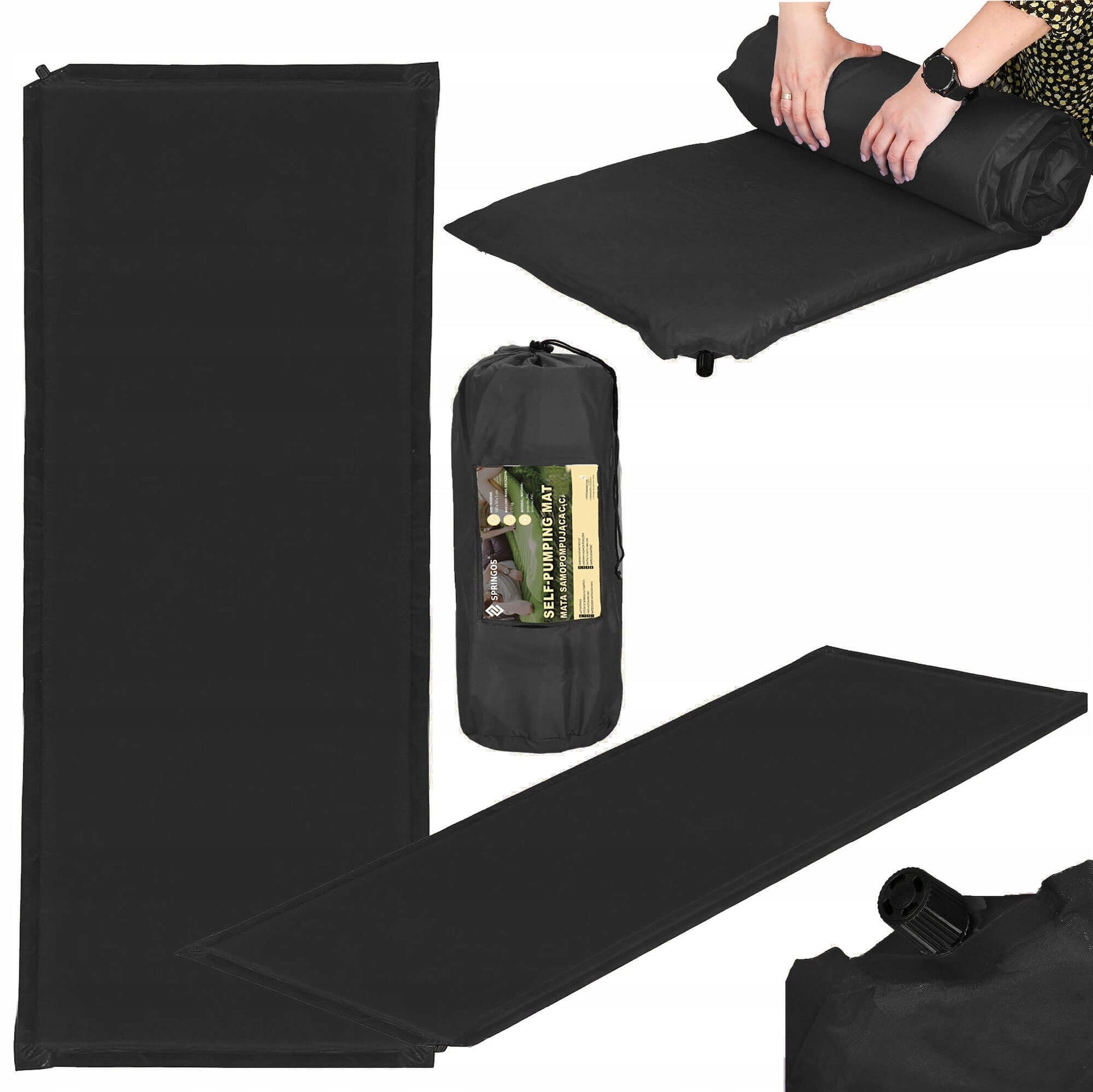 SELF-INFLATING MAT KARIMATA 180x50cm SOFT BLACK THICK MATTRESS COVER