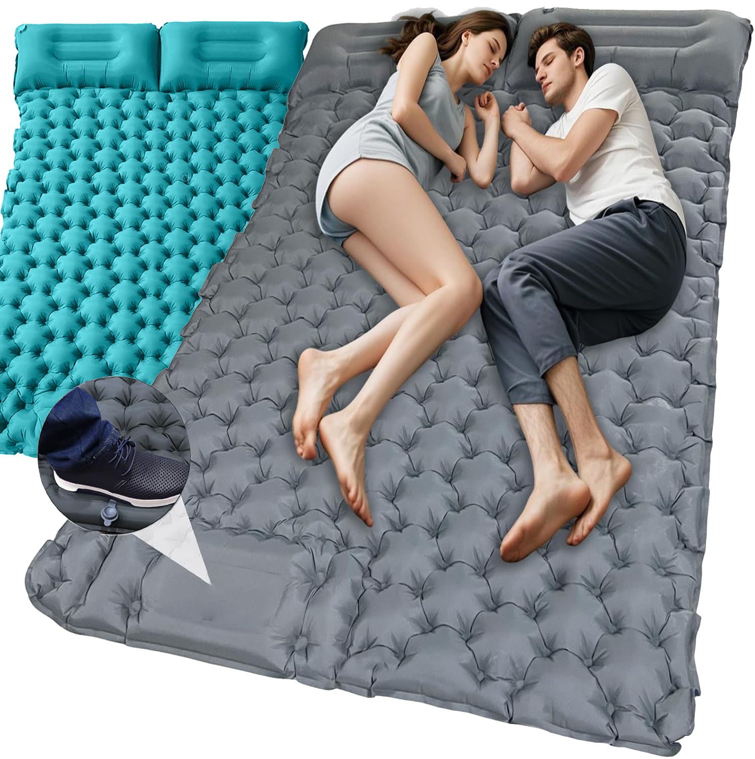 SELF-INFLATING MAT MATTRESS MAT DOUBLE WITH PILLOW 200X130X10CM