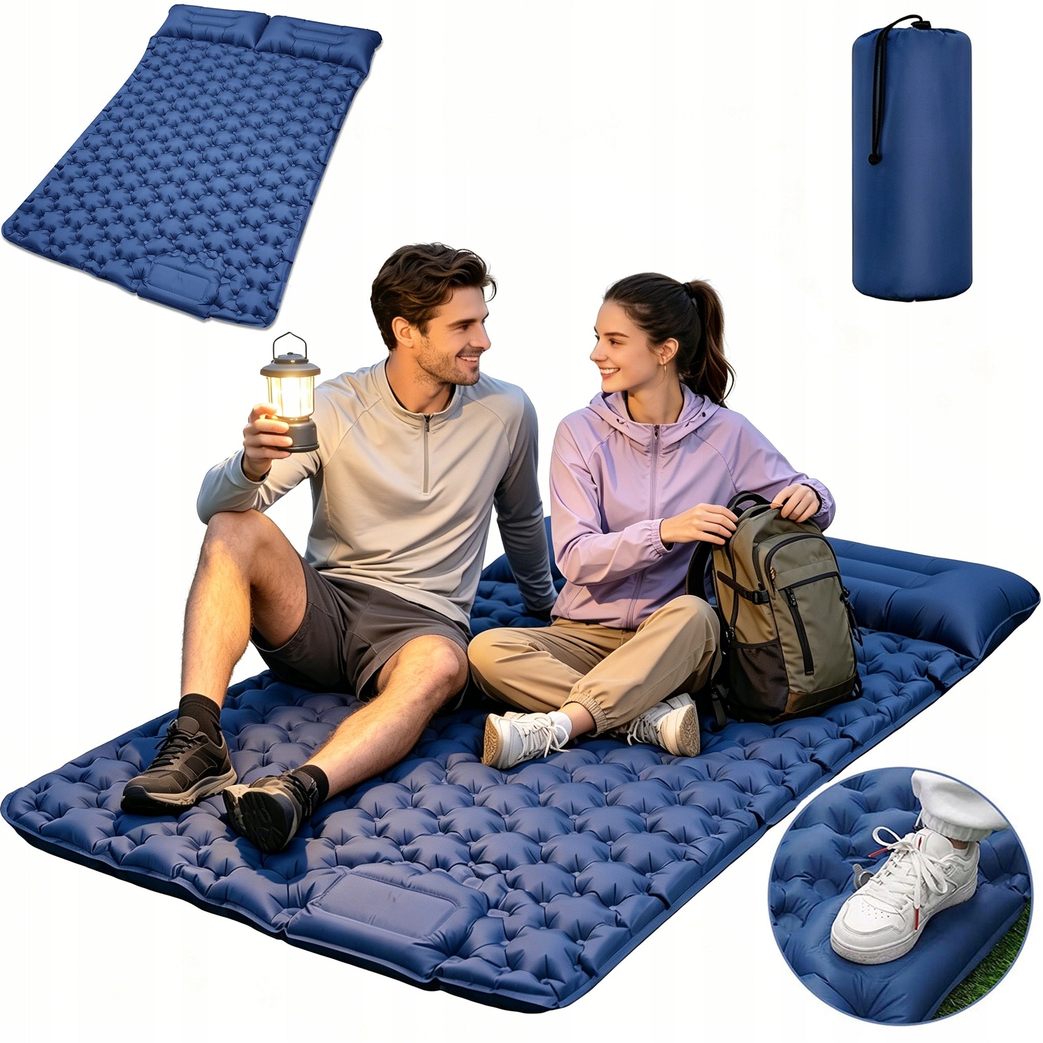 SELF-INFLATING MAT MATTRESS MAT WITH FOOT PUMP TOURIST TWO-PERSON