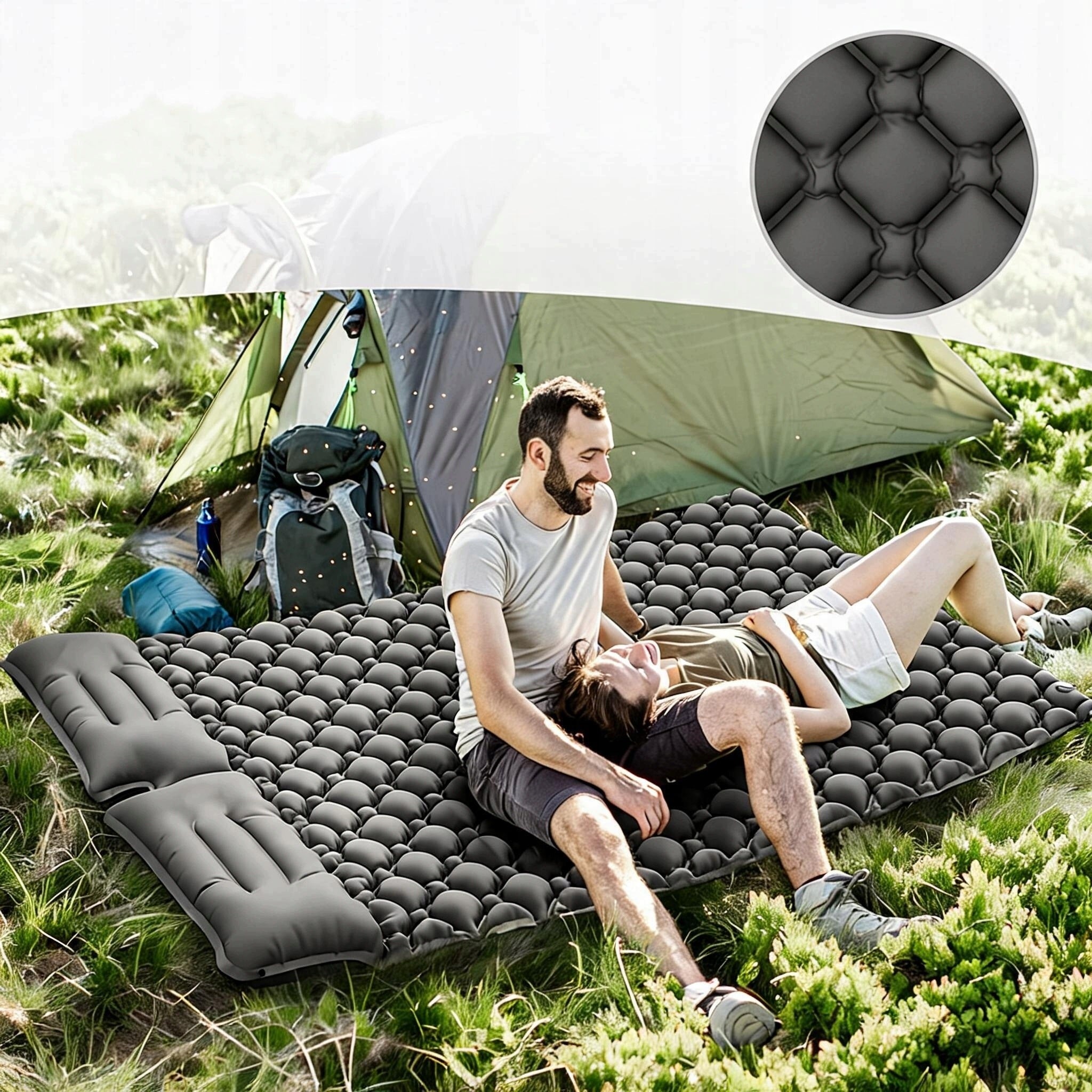 SELF-INFLATING MAT TOURIST MATTRESS INFLATABLE PUMP BUILT-IN FOR 2 PEOPLE Manufacturer code B09TR99B87