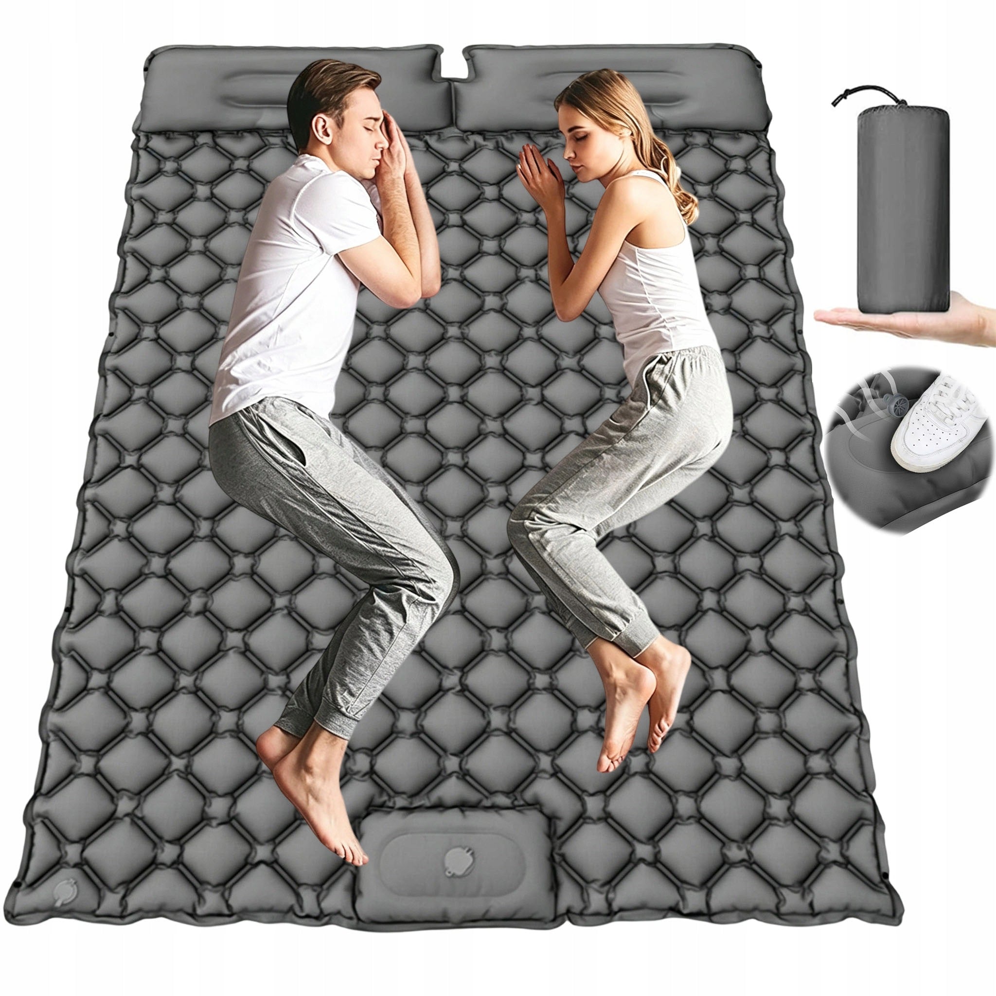 SELF-INFLATING MAT TOURIST MATTRESS INFLATABLE PUMP BUILT-IN FOR 2 PEOPLE