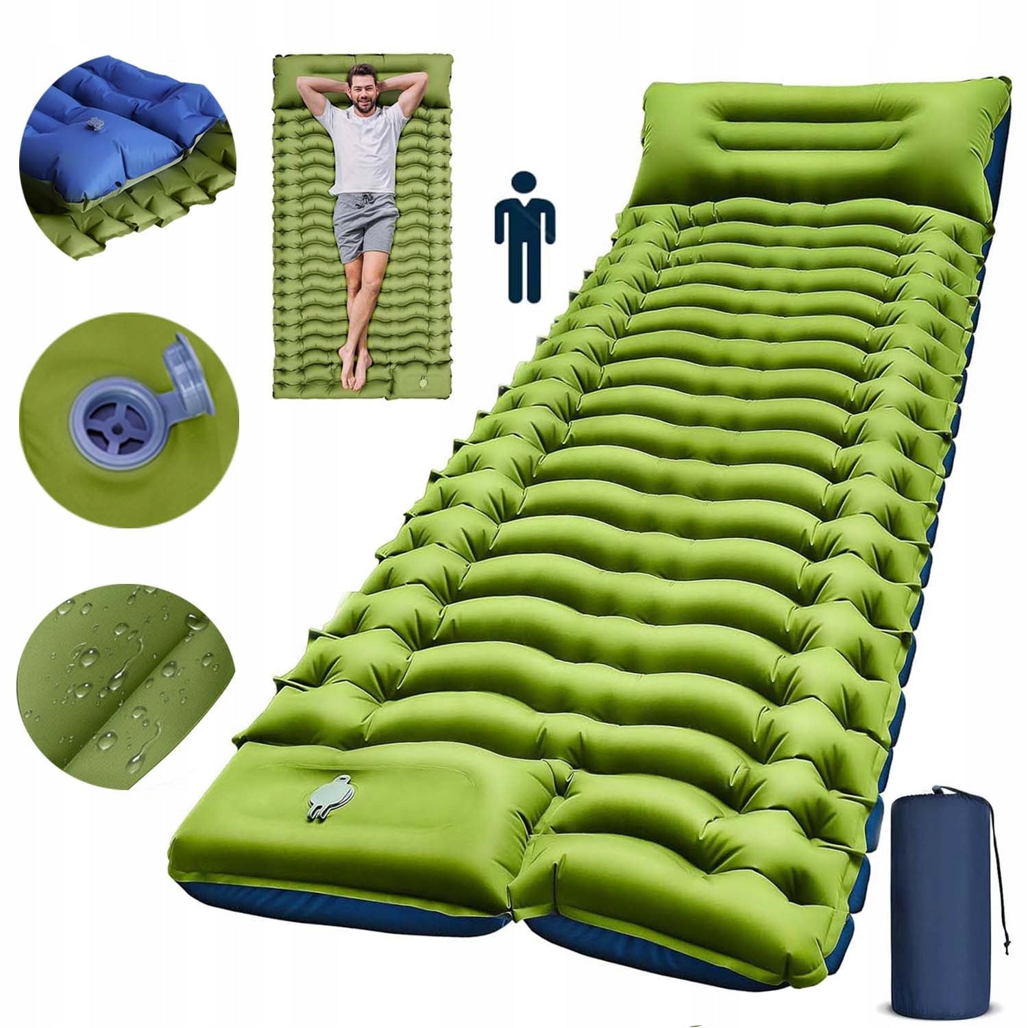 SELF-INFLATING MAT WITH PILLOW MATTRESS, PORTABLE MATTRESS 195X68 CM