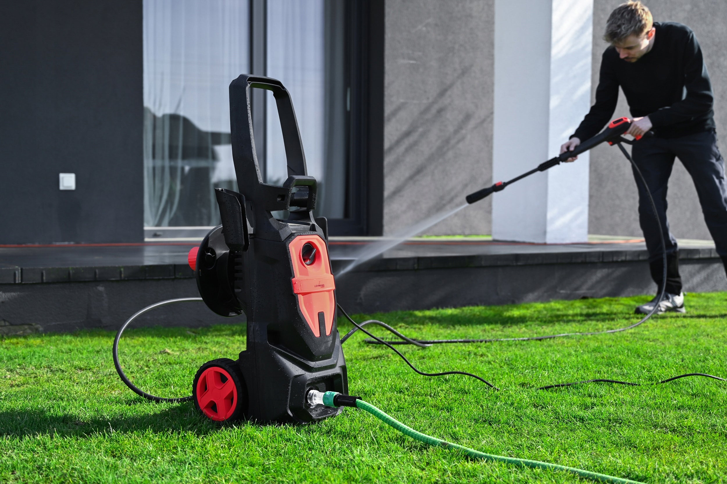 SELF SUCTION PRESSURE WASHER 260BAR STRONG DRUM PUMP HOSE RETRACTOR 2XNOZZLE Packaging status original