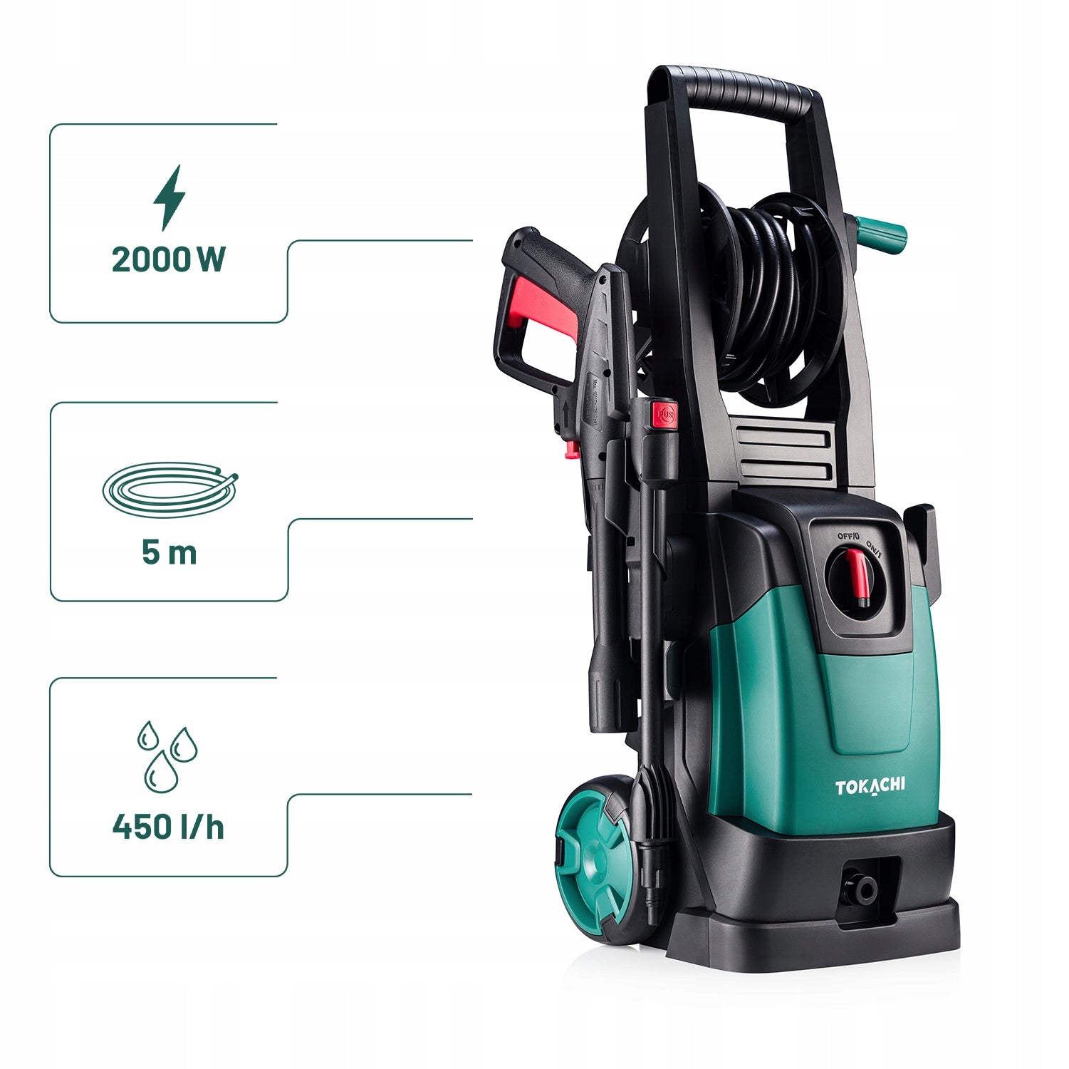 SELF-SUCTION PRESSURE WASHER POWERFUL PUMP 2000W TURBO NOZZLE L6 RETRACTOR SET Model HydroX Compact