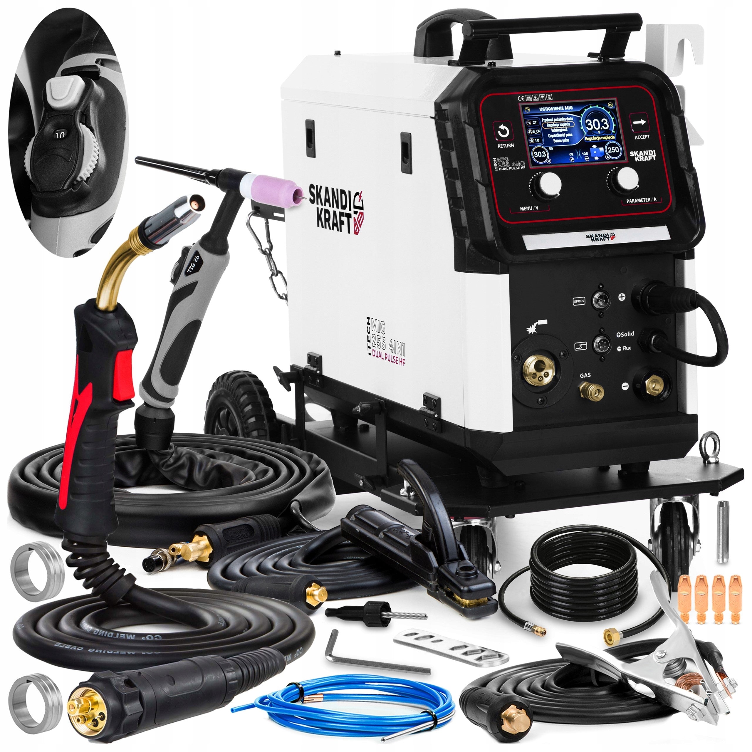SEMI-AUTOMATIC WELDING MACHINE SKANDI KRAFT MIG 255 4IN1 4R DUAL PULSE SYNERGY