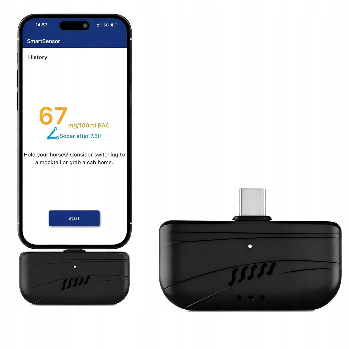 SEMICONDUCTOR BREATHALYZER HANWEI MINI 602 USB-C 12 MONTHS CALIBRATION Manufacturer code 5059653007152