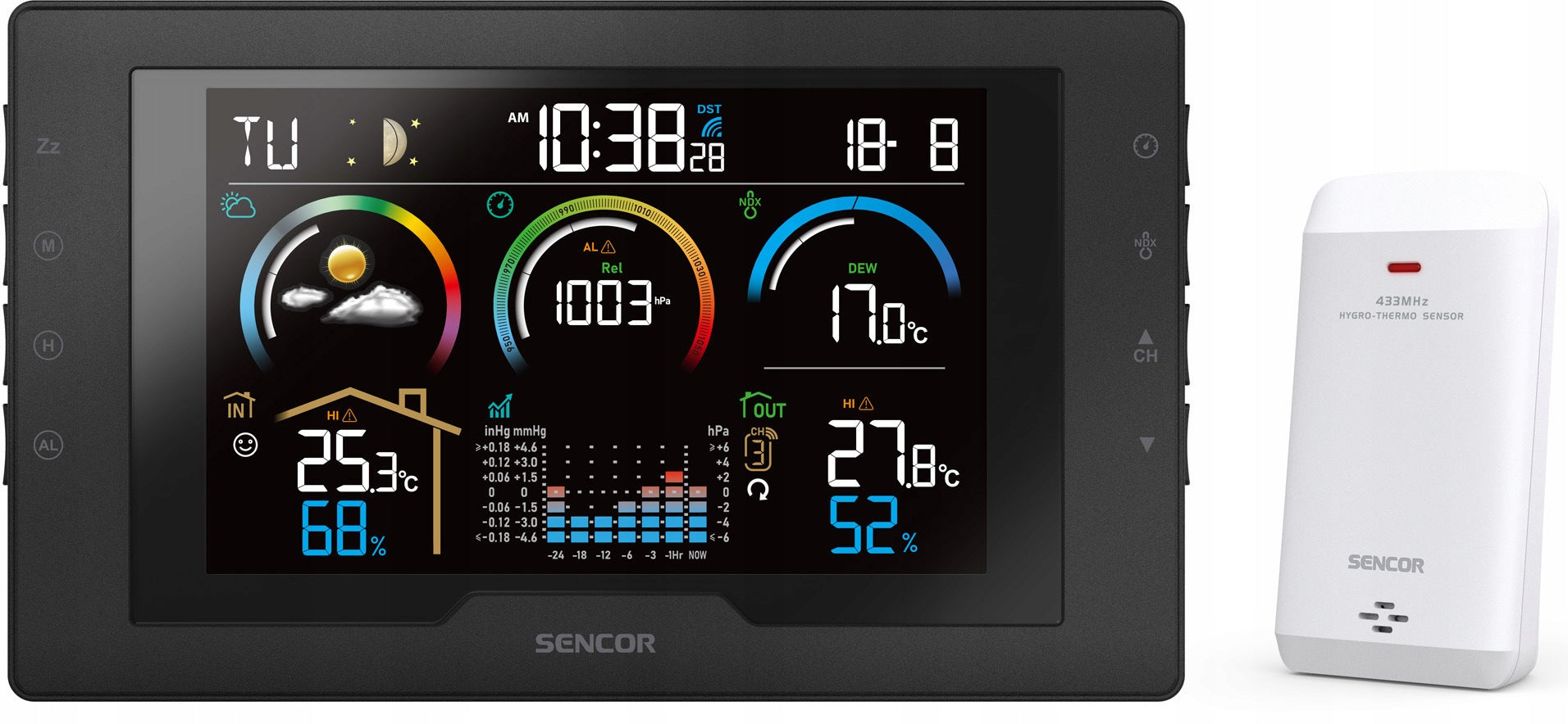SENCOR SWS8000 Weather station BAROMETER FORECAST humidity up to 8 sensors Manufacturer code SWS 8000