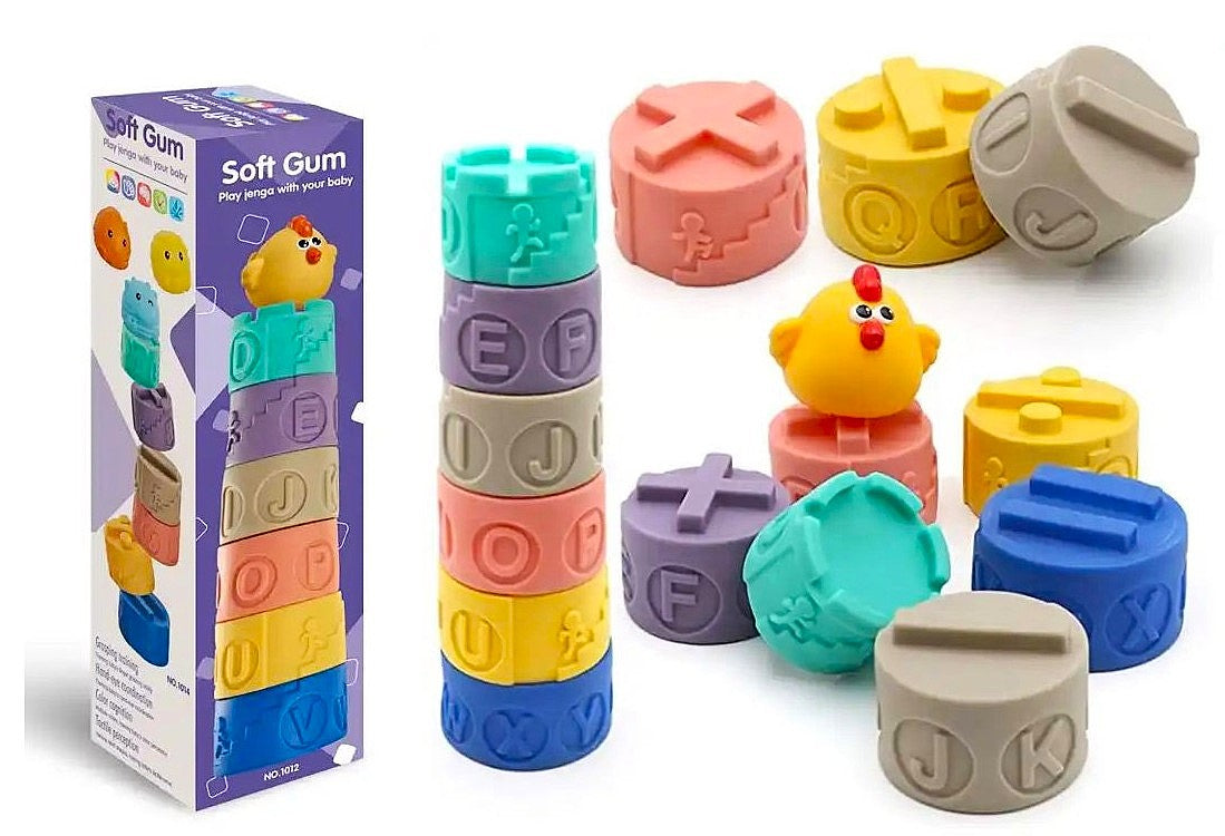 SENSORY BLOCKS FOR CHILDREN SOFT RUBBER SORTER EDUCATIONAL TOWER 7 EL. Packaging status original