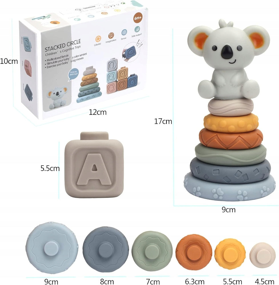 SENSORY BLOCKS TEETHERS TOWER STACKING CUBE WITH BEAR SOFT RUBBER Manufacturer code zabawki Montessori zestaw