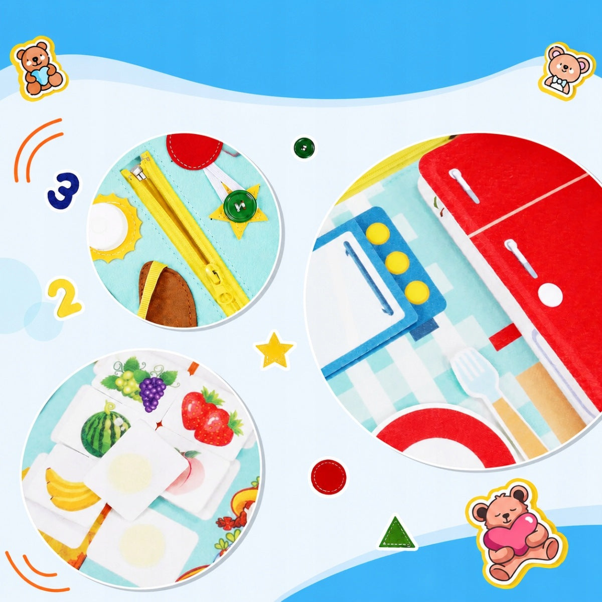 SENSORY BOOK MONTESSORI BEAR MANIPULATION BOARD LEARNING NUMBERS Minimum kid's age 1