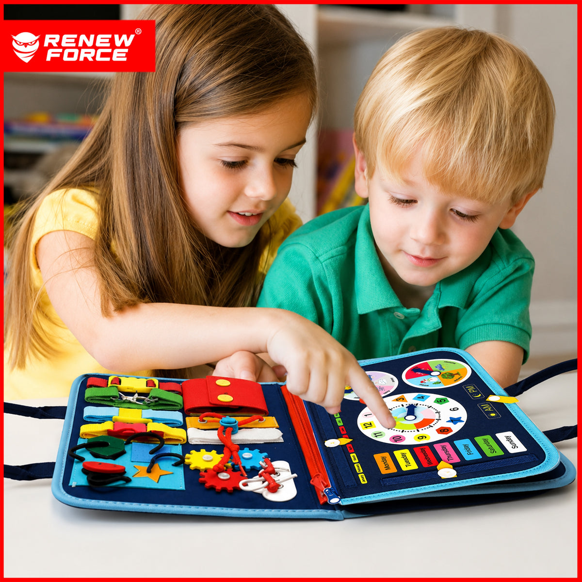 SENSORY BOOK MONTESSORI MANIPULATION BOARD CLOCK DAYS OF THE WEEK Brand Renew Force