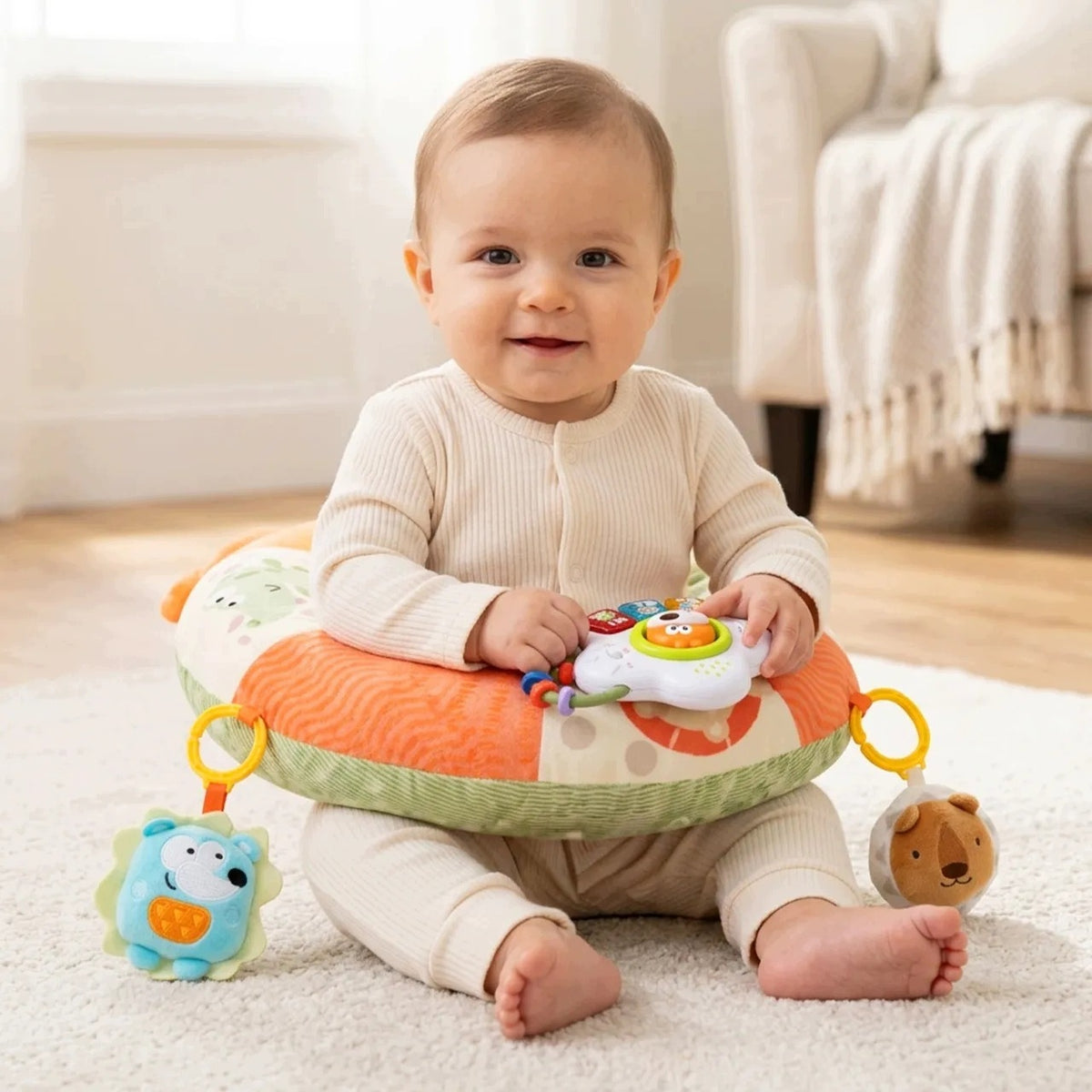 SENSORY CUSHION FOR LEARNING TO SIT FOR BABIES SQUIRREL SOUND 3M+ Brand BOUNN