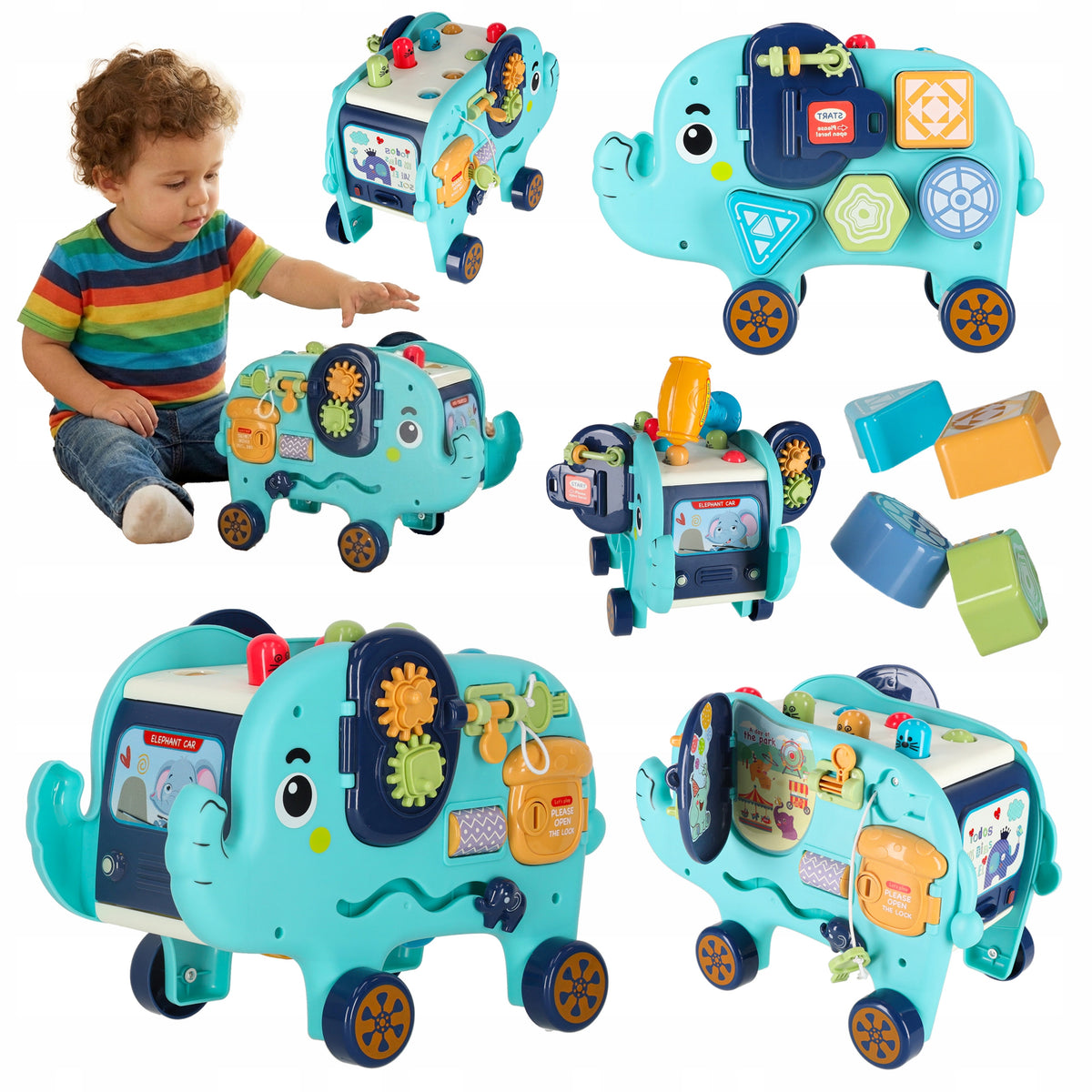 SENSORY MANIPULATION BOARD ELEPHANT MONTESSORI SORTER HAMMER BLOCKS Manufacturer code KX4289