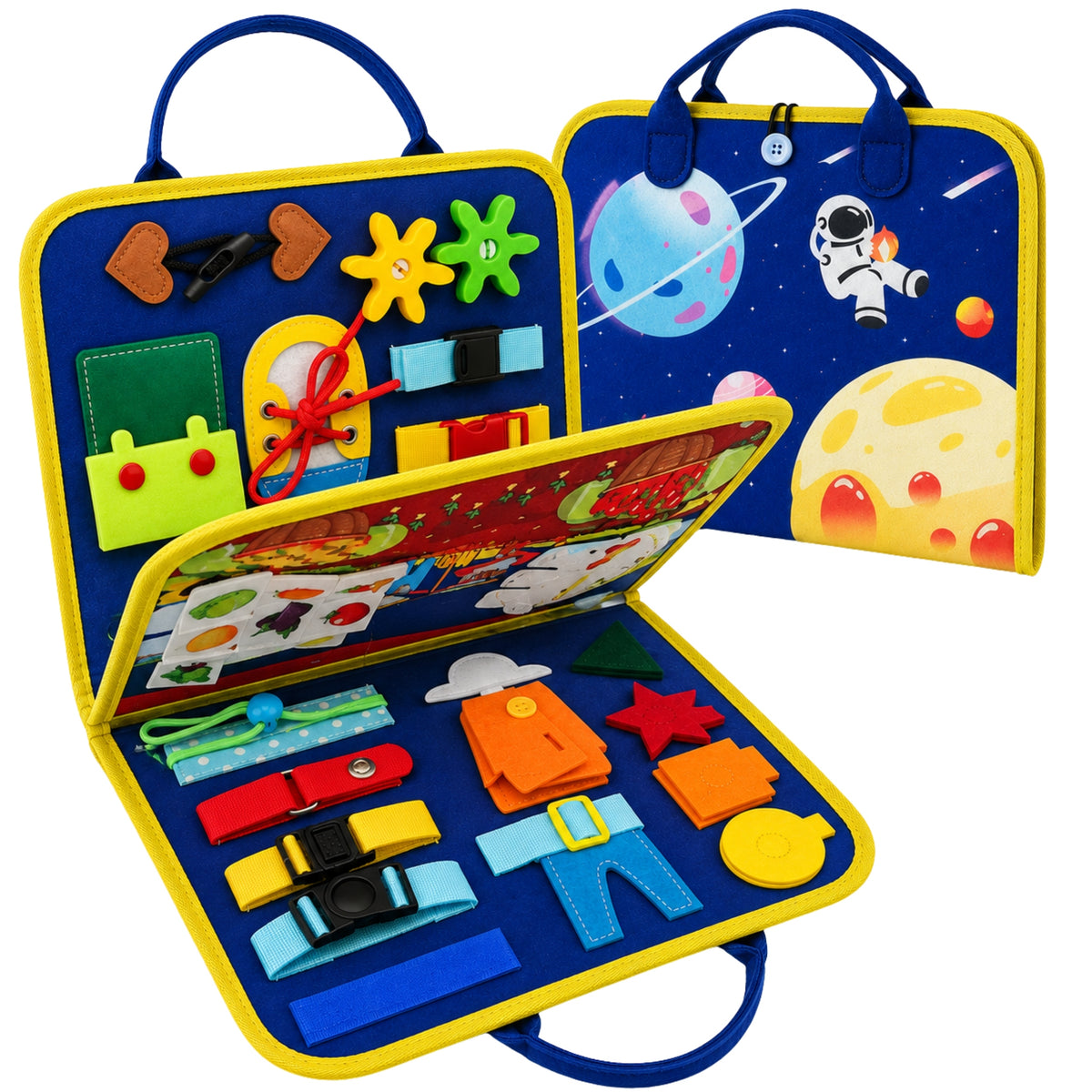 SENSORY MANIPULATION BOARD clock puzzle SUITCASE soft book NI