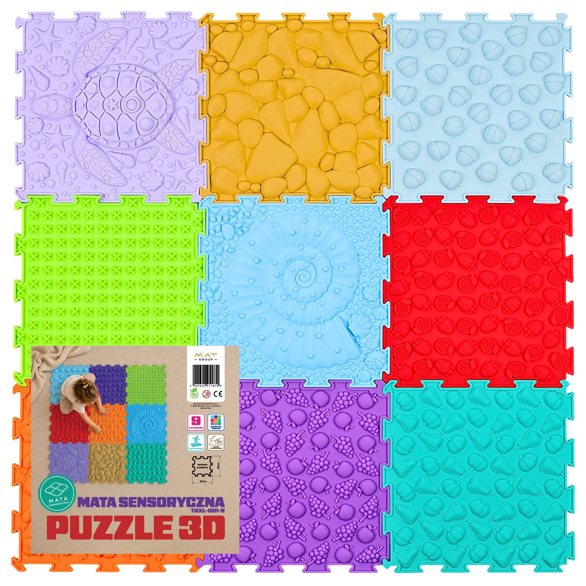 SENSORY MAT FOR CHILDREN PUZZLE 3D 9 EL. ORTHOPEDIC FOOT MASSAGE Packaging status original