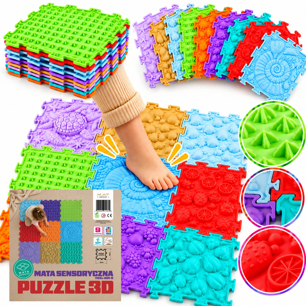 SENSORY MAT FOR CHILDREN PUZZLE 3D 9 EL. ORTHOPEDIC FOOT MASSAGE