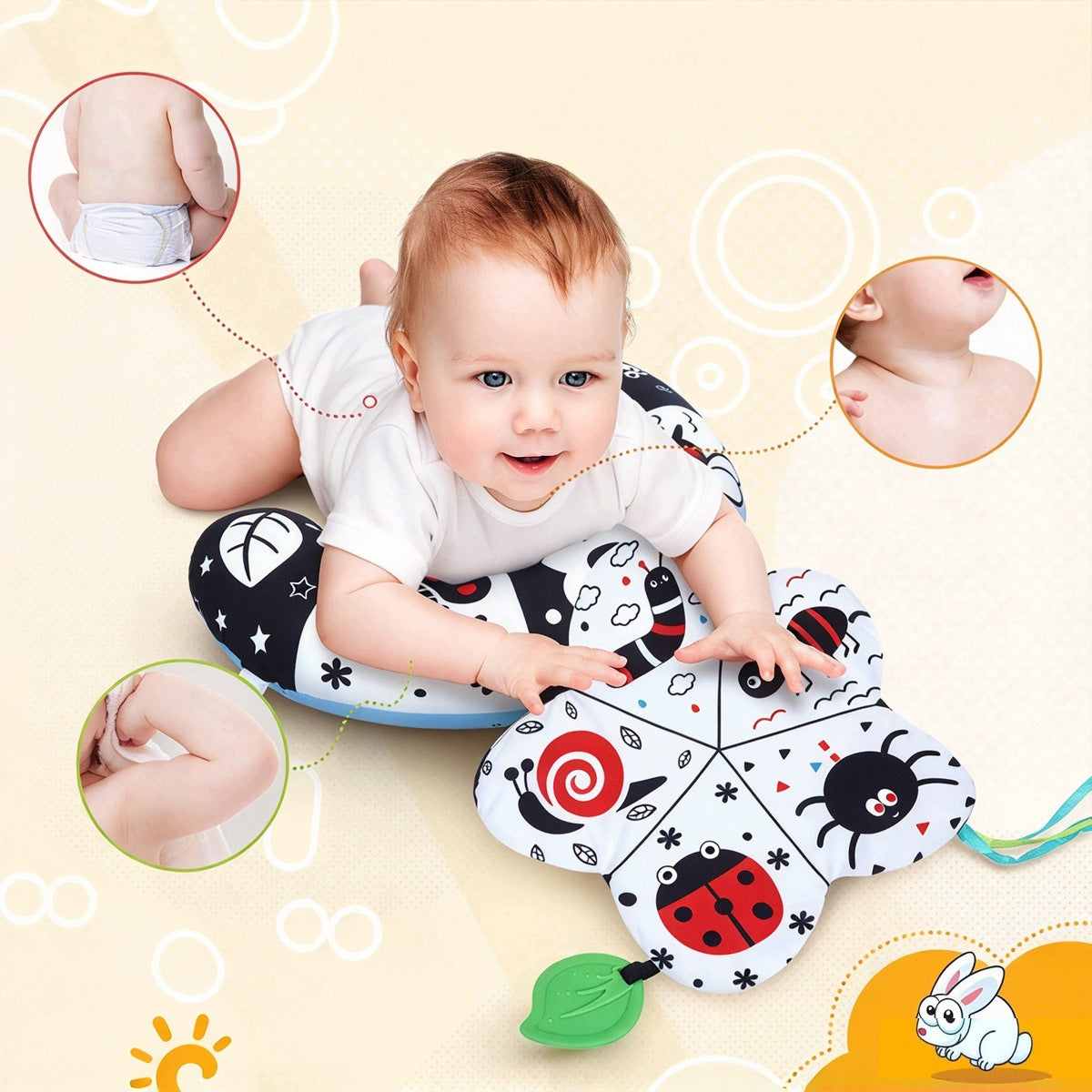 SENSORY PILLOW FOR LYING ON THE TUMMY FOR INFANT DEVELOPMENT EXERCISES Material fabric