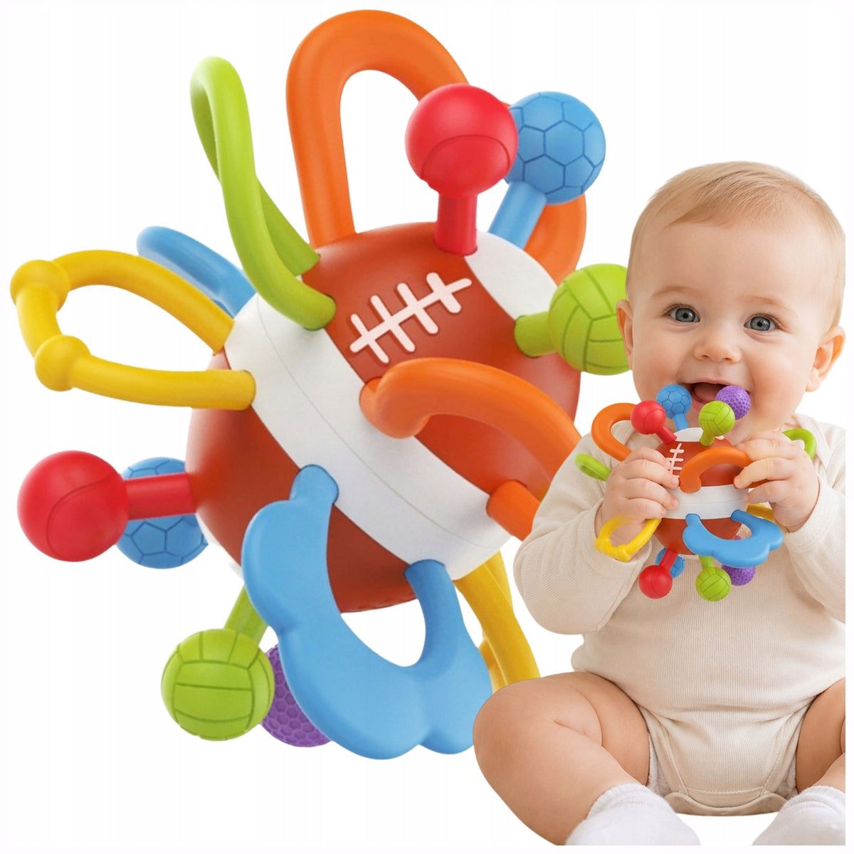SENSORY RATTLE FOR BABIES CHILDREN 2in1 TEETHER SPIRAL COLORFUL