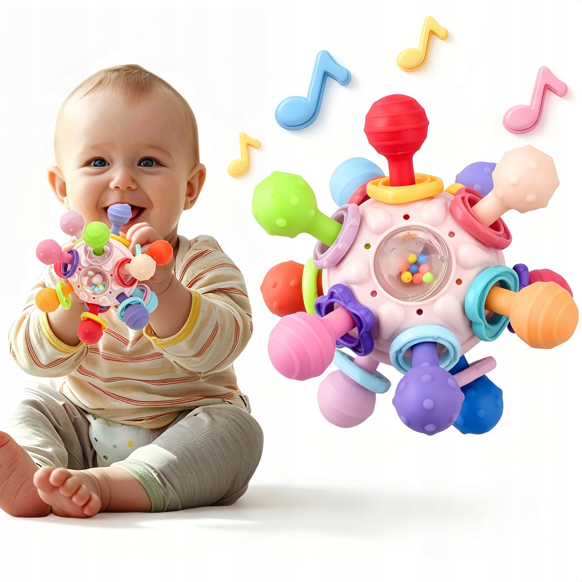 SENSORY TOY COLORFUL TEETHER RATTLE BALL TABS
