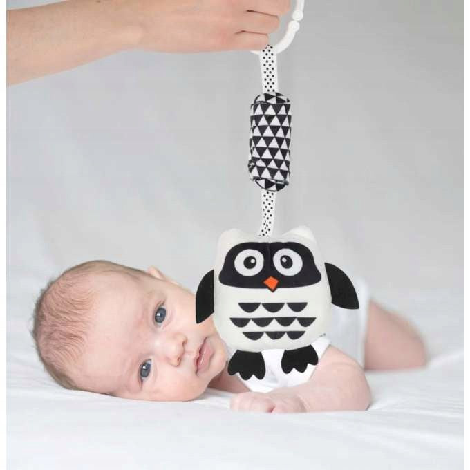 SENSORY TOY CONTRAST RATTLE FOR STROLLER PLUSH OWL PENDANT Brand Ikonka
