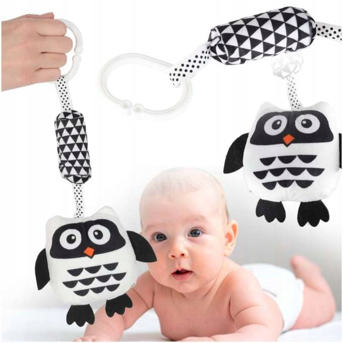 SENSORY TOY CONTRAST RATTLE FOR STROLLER PLUSH OWL PENDANT