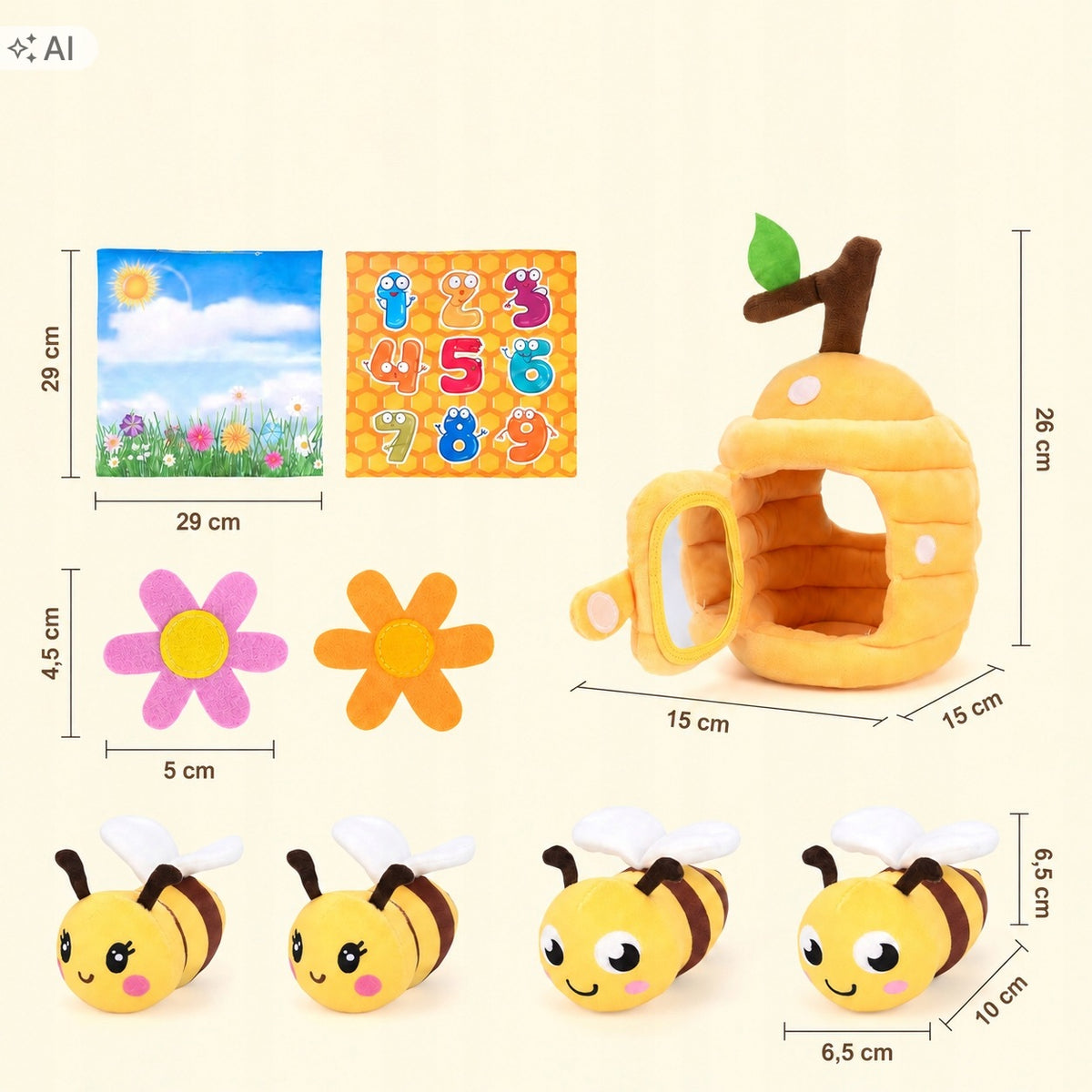 SENSORY TOY HIVE BEES PLUSH SOFT EDUCATIONAL MIRROR 8 EL Packaging status original