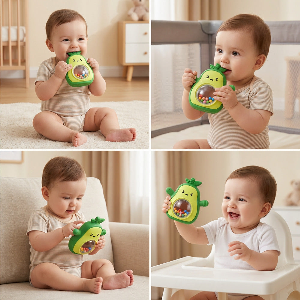 SENSORY TOY INTERACTIVE RATTLE SILICONE TEETHER AVOCADO Brand Zgeer