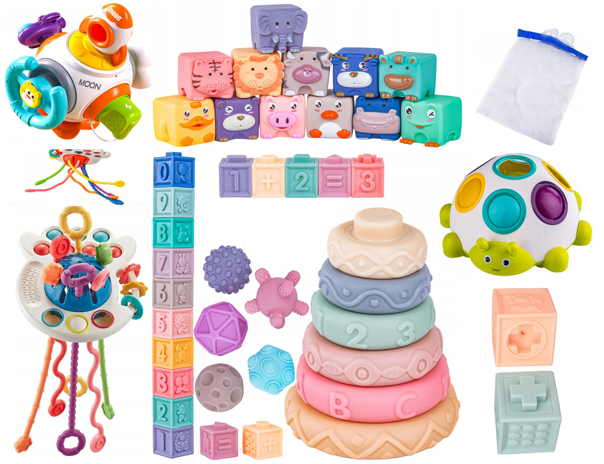 SENSORY Toy for Kids Montessori BLOCKS Tower Teether CUBE 6in1