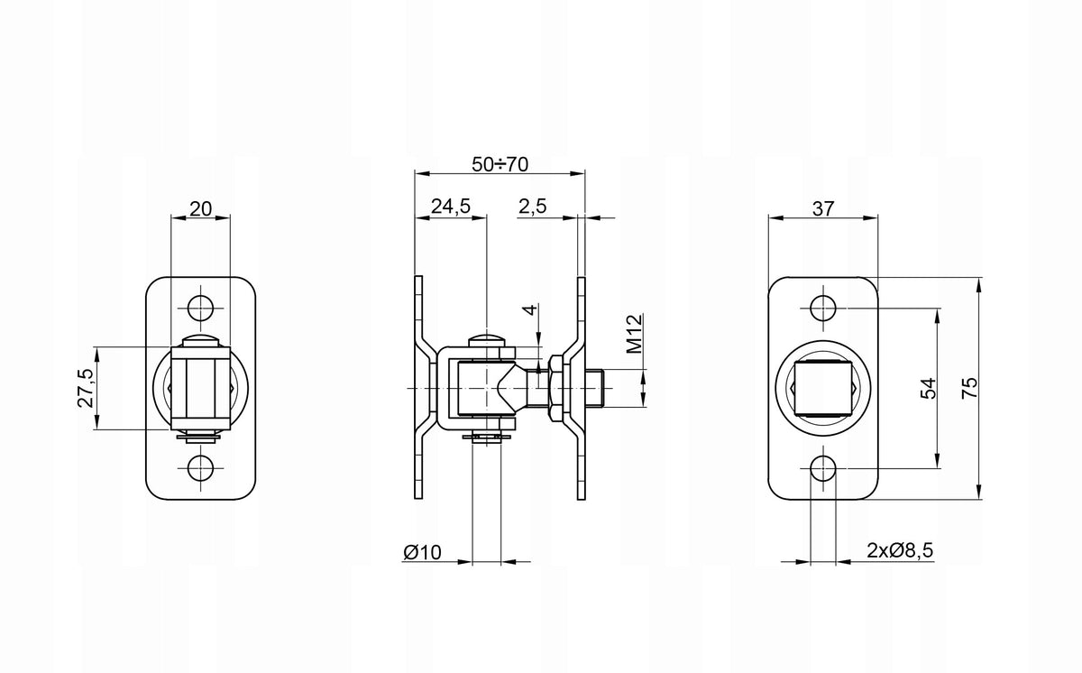 SET 2X DOUBLE-SIDED HINGE M12 ADJUSTABLE SCREW PLATE FOR GATES Manufacturer code ZSY2438