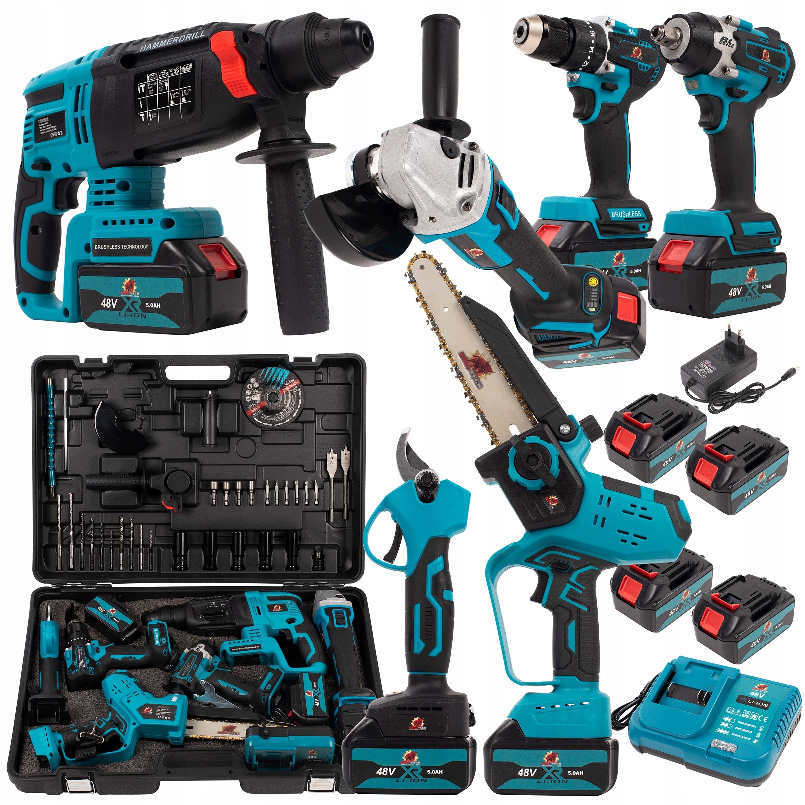 SET 6IN1 SCREWDRIVER WRENCH HAMMER DRILL GRINDER SAW PRUNING SHEAR 36V