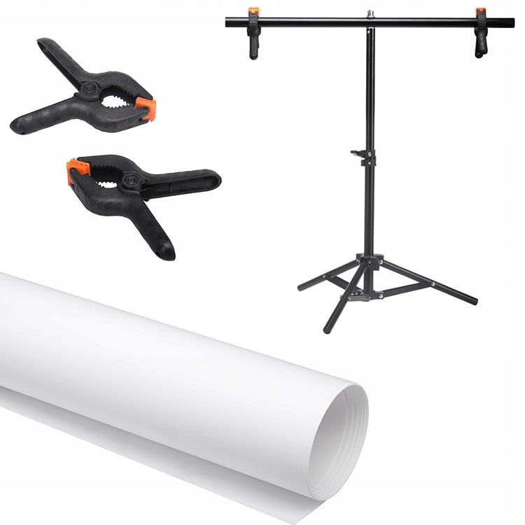 SET: BACKGROUND PVC WHITE + ATELIER 70cm BACKGROUND TRIPOD HOME STUDIO CLIPS
