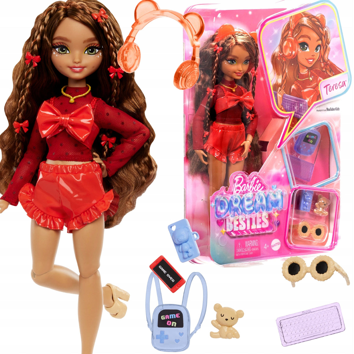SET BARBIE DREAM BESTIES FASHION DOLL TERESA + ACCESSORIES BACKPACK PLUSH TOY