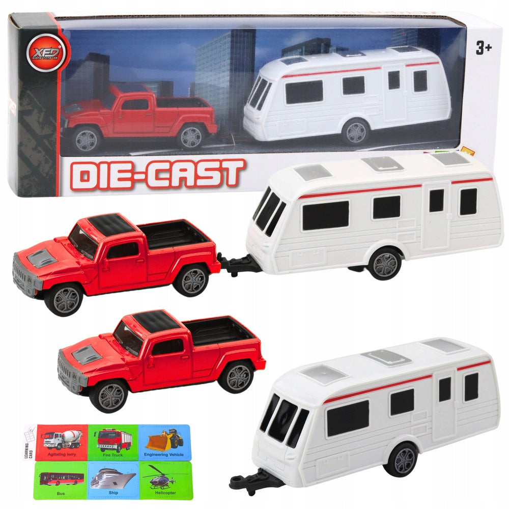 SET CAR METAL RESORAK WITH CARAVAN RED