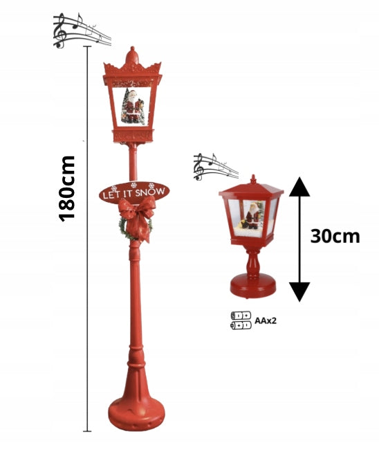 SET CHRISTMAS LANTERN LARGE 180CM SMALL 30CM RED LED PLAYING SNOW