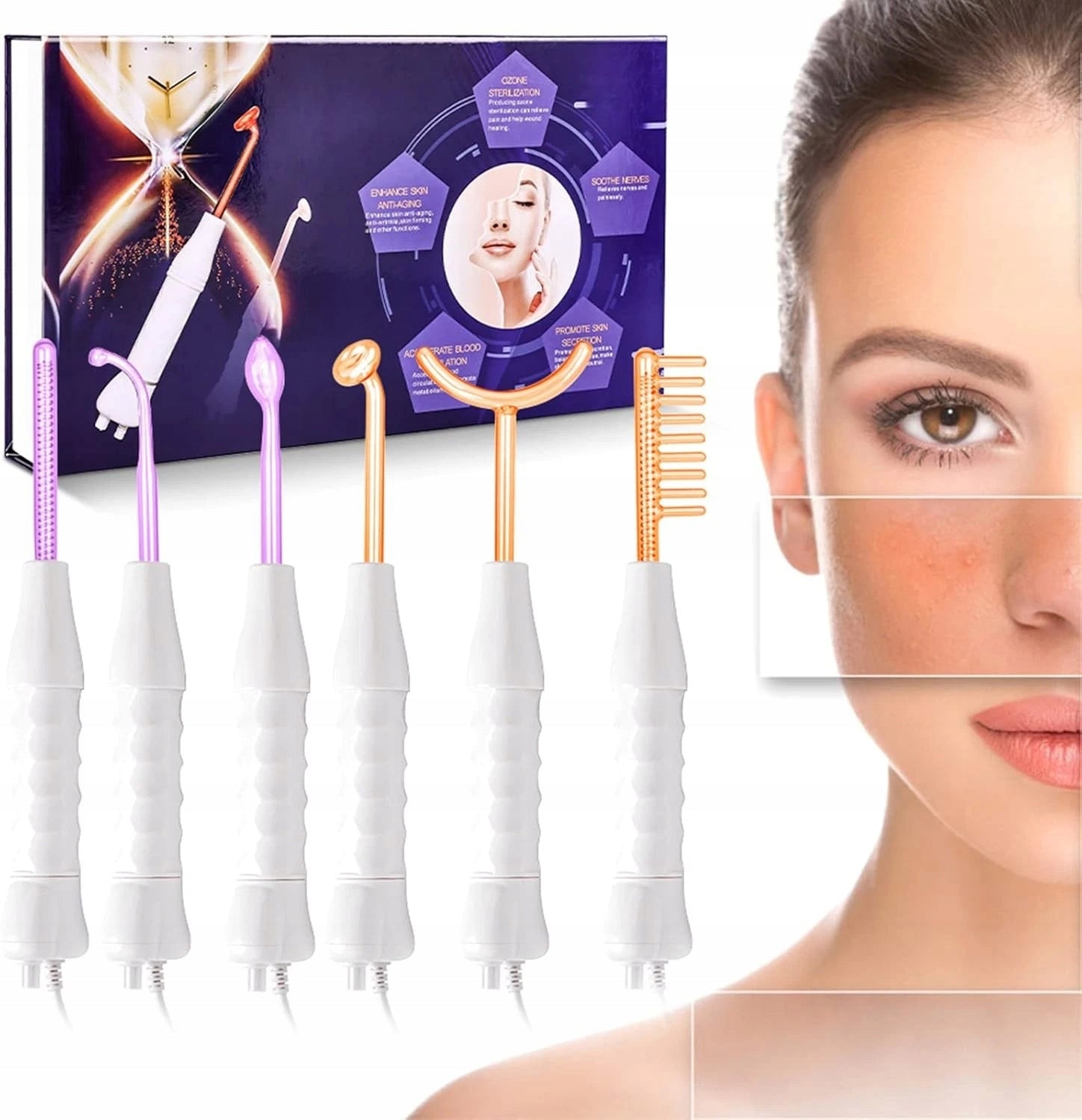 SET COSMETIC DEVICE PORTABLE 6PCS FOR FACE AND HAIR OZONE
