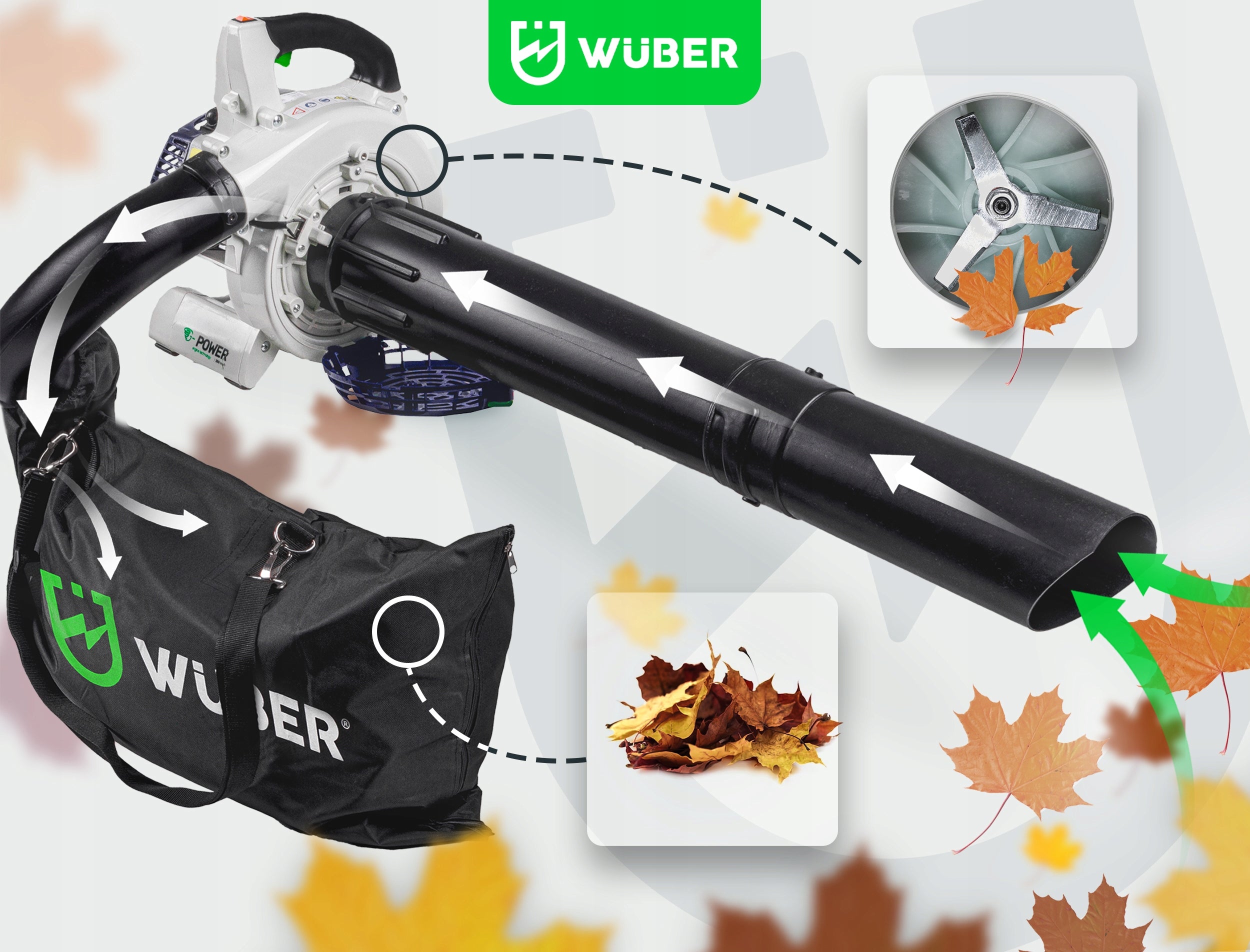 SET DIESEL LEAF BLOWER 750W BAG 50L + OIL GARDEN SHREDDER Power supply combustion