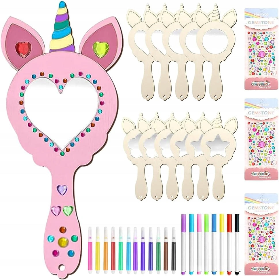SET DIY UNICORN 12 PCS MINI WOODEN CREATIVE MIRRORS FOR CHILDREN