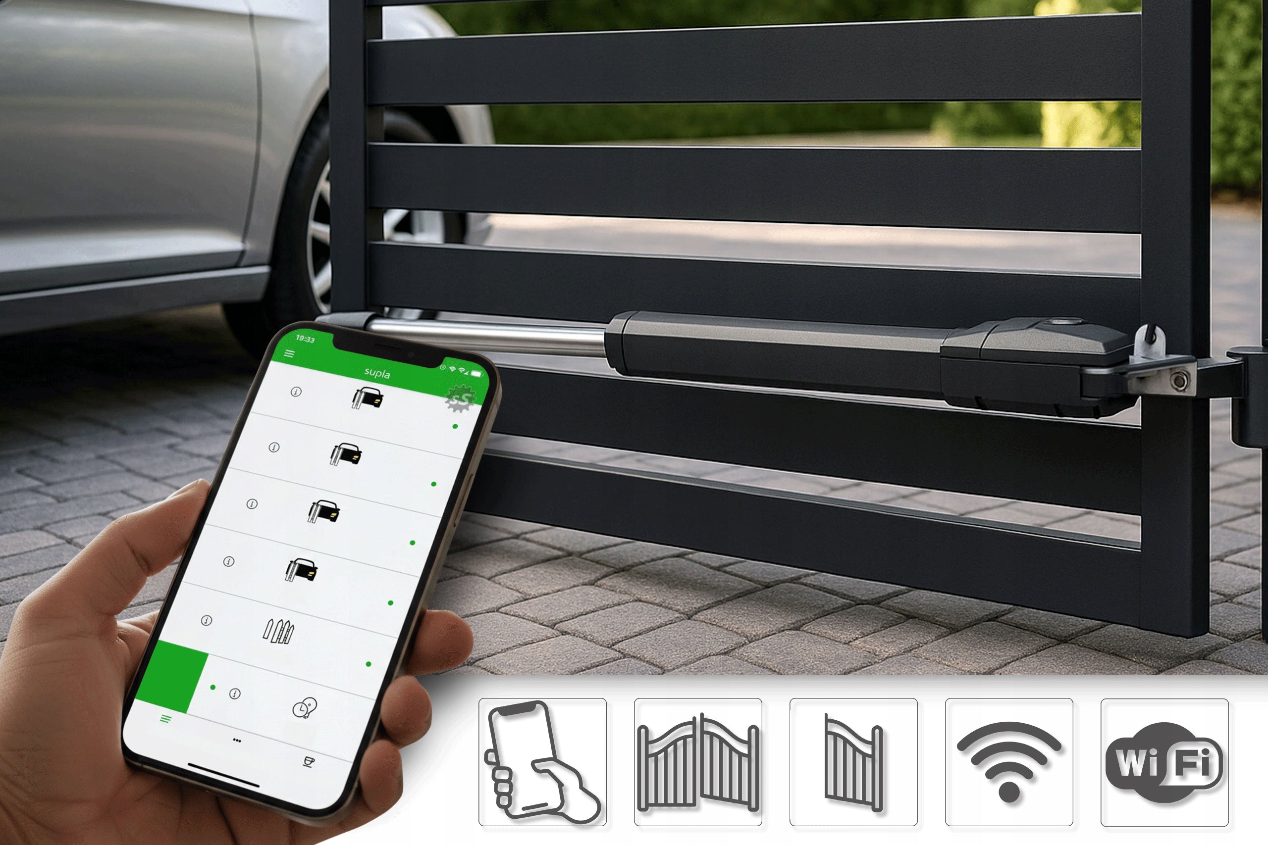 SET DRIVE FOR DOUBLE-LEAF GATE WIFI SUPLA remote controls actuators 8 m 200 KG Manufacturer code Napęd skrzydłowy SAFE