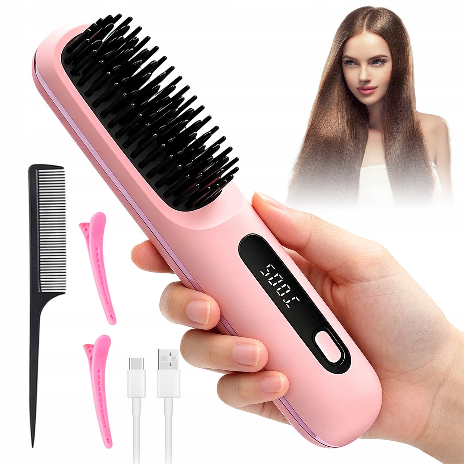 SET ELECTRIC HAIR STRAIGHTENER LIGHT BRUSH STRAIGHTENING GIFT