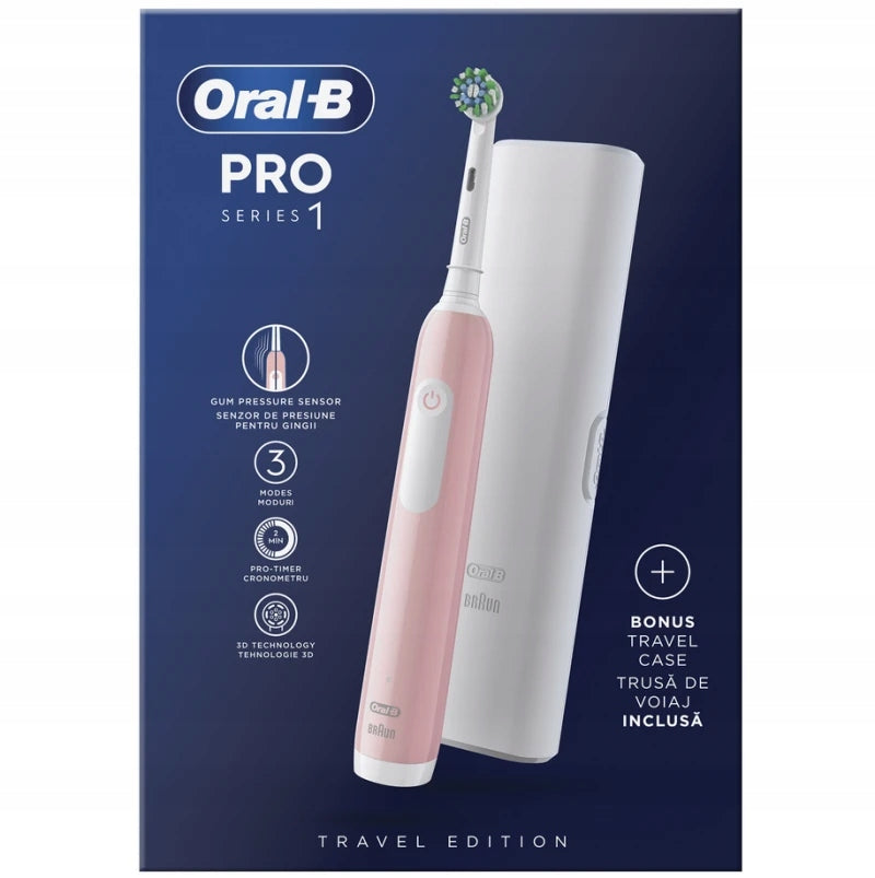 SET ELECTRIC TOOTHBRUSH ORAL-B PRO 1 PINK 3 MODES + CASE Brand Oral-B