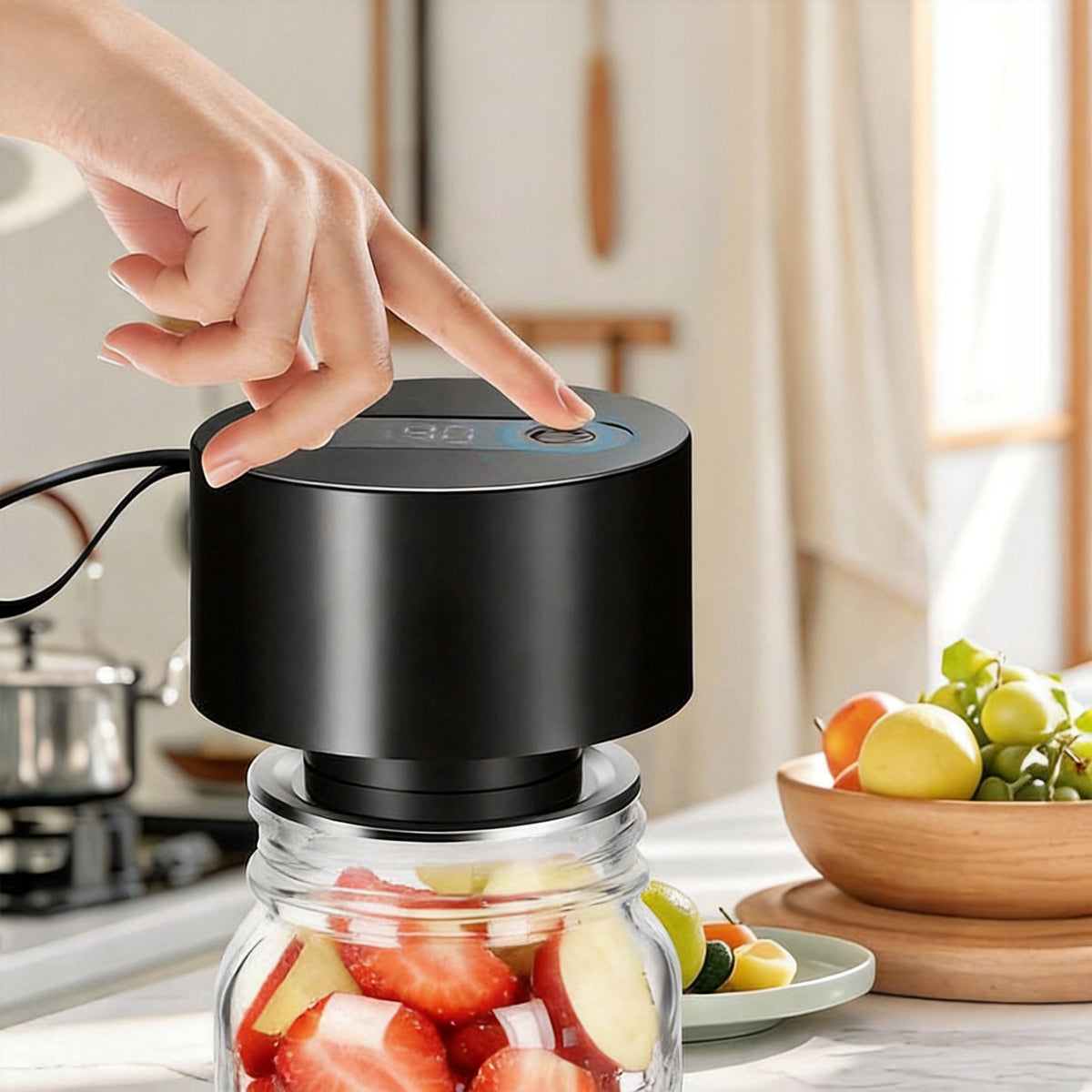 SET ELECTRIC VACUUM SEALER FOR JARS MASON USB +20 LIDS Brand Bedee