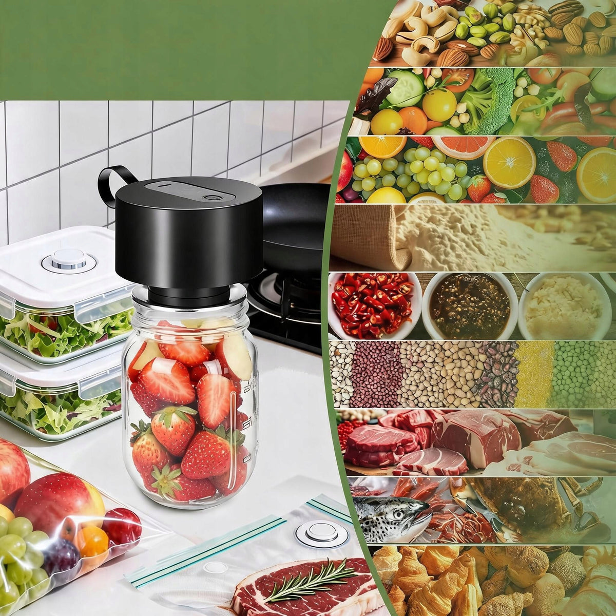 SET ELECTRIC VACUUM SEALER FOR JARS MASON USB +20 LIDS Packaging status original